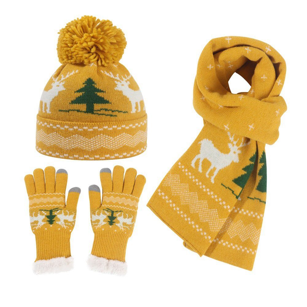 Strickhandschuhe LYDMN Schal Mütze dreiteiliges Set Warm und Set 3-teiliges Handschuh, Strickmütze, Winter Schal Handschuhe