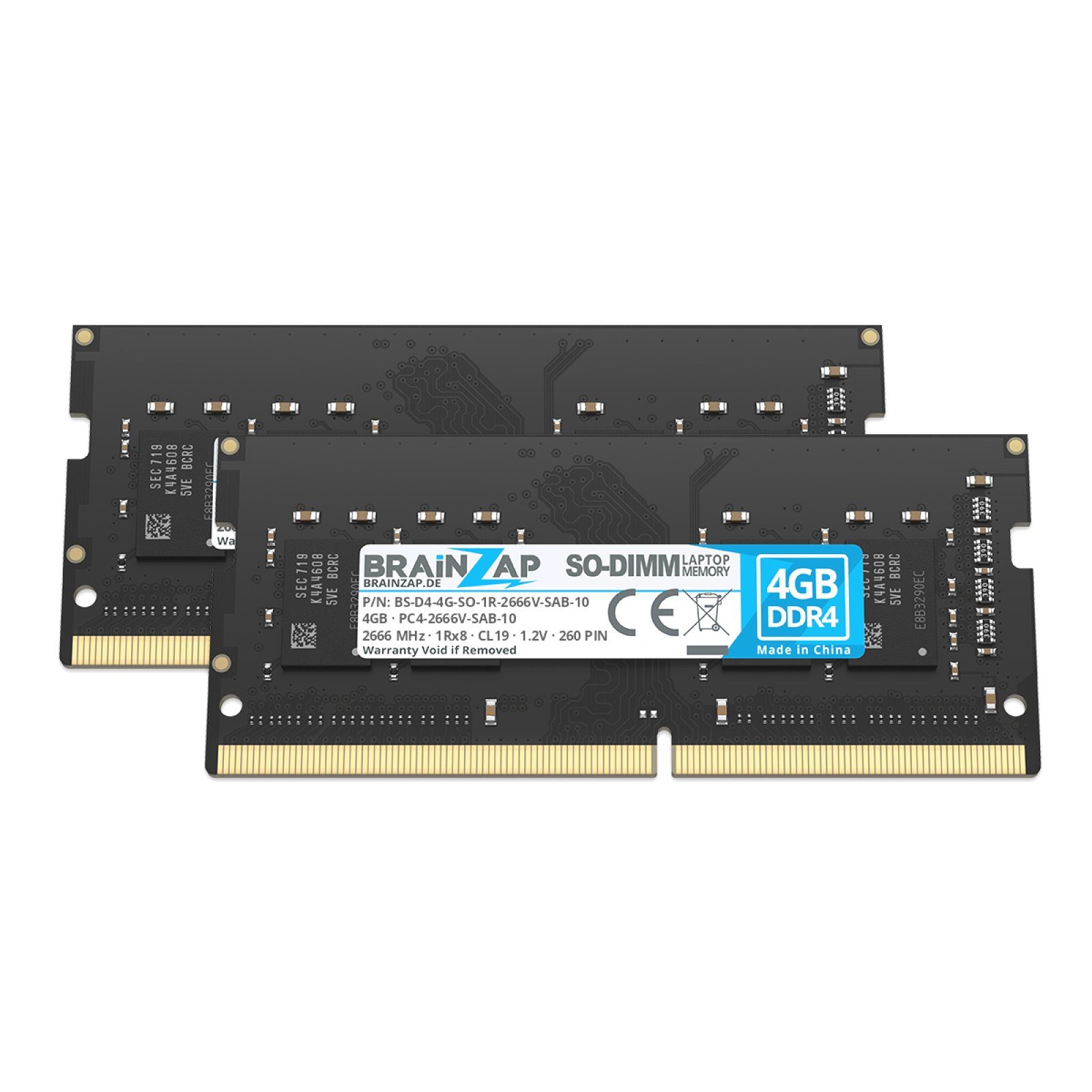 BRAINZAP 8GB (2x 4GB) RAM PC4-2666V-SAB-10 SO-DIMM Laptop-Arbeitsspeicher (2666 MHz, CL19, 1Rx8, Non-ECC, Unbuffered, für Notebooks - Intel und)