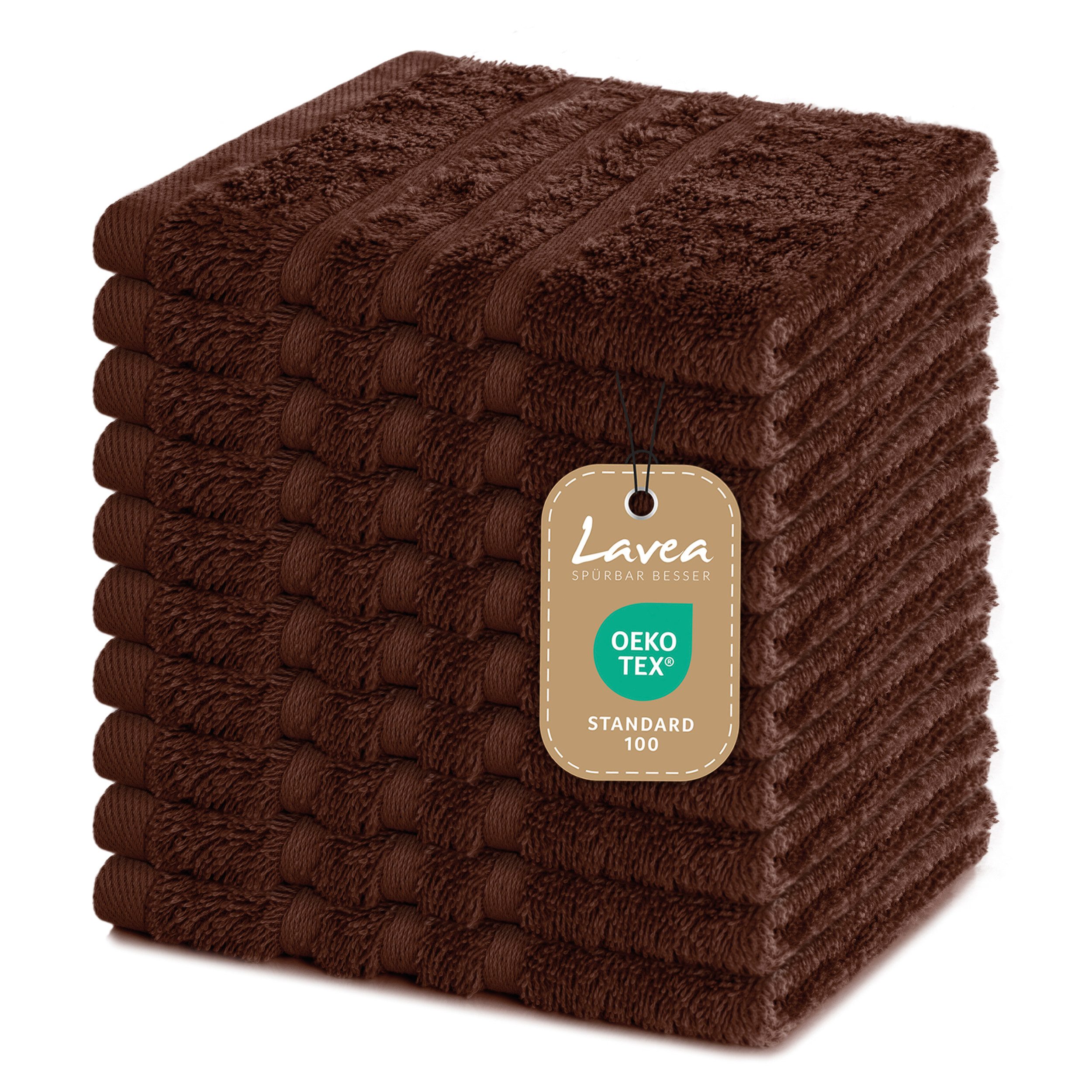 Lavea Seiftuch 10er Gästehandtücher Set 30x30 cm Elena Frottee, kleine Waschlappen, 100% Baumwolle (10er Set), 500 g/m² Frottier, weich & saugstark, pflegeleicht