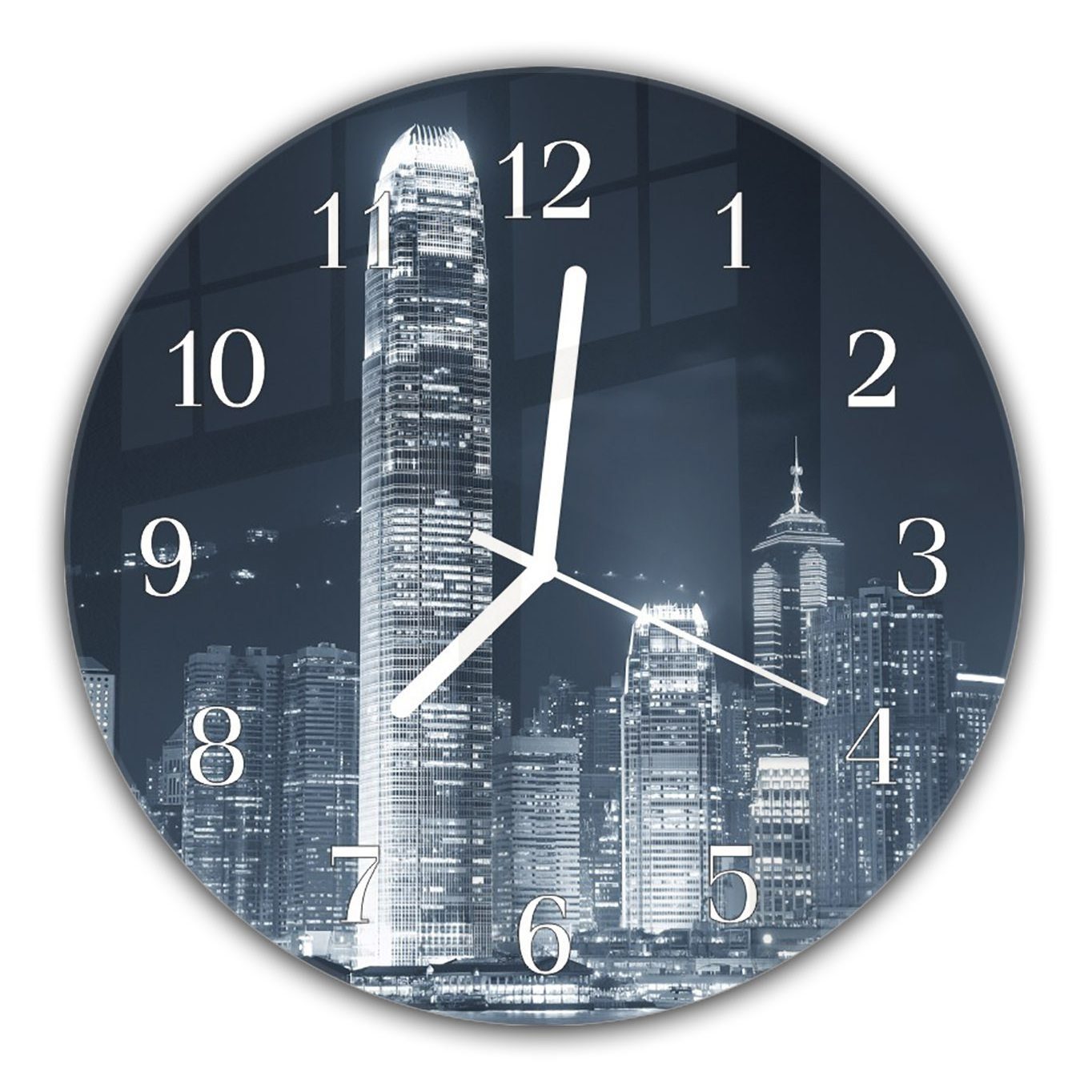 Primedeco und Skyline aus cm 30 mit mit Quarzuhrwerk Wanduhr Wanduhr Glas Durchmesser Motiv - Rund Hongkong