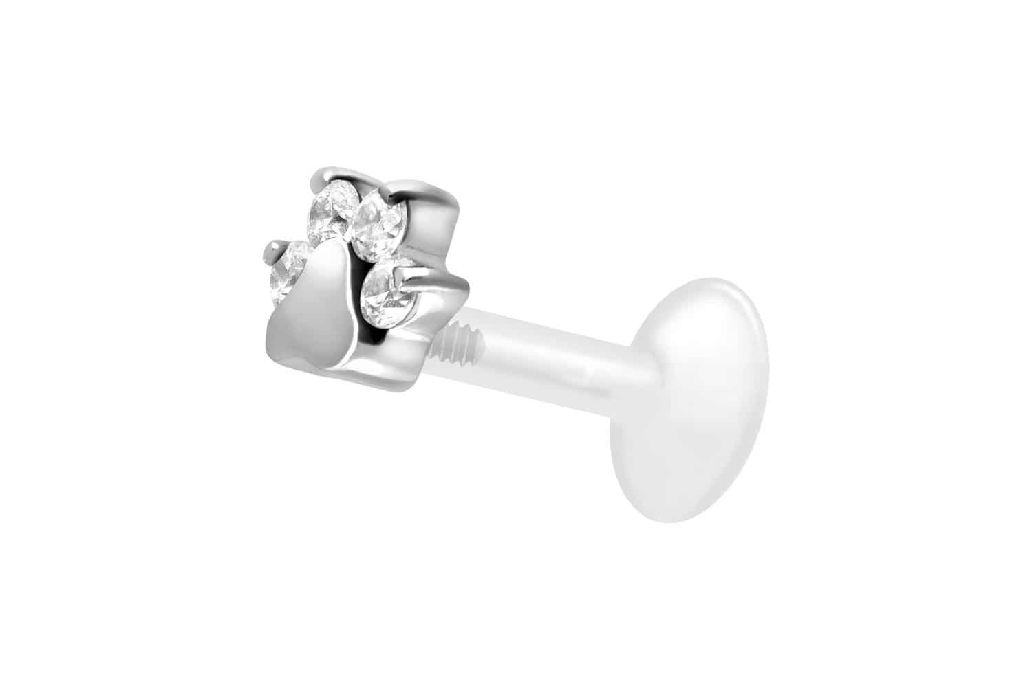 Piercing-Set PTFE Labret mit Innengewinde + Titan-Aufsatz KRISTALLPFOTE
