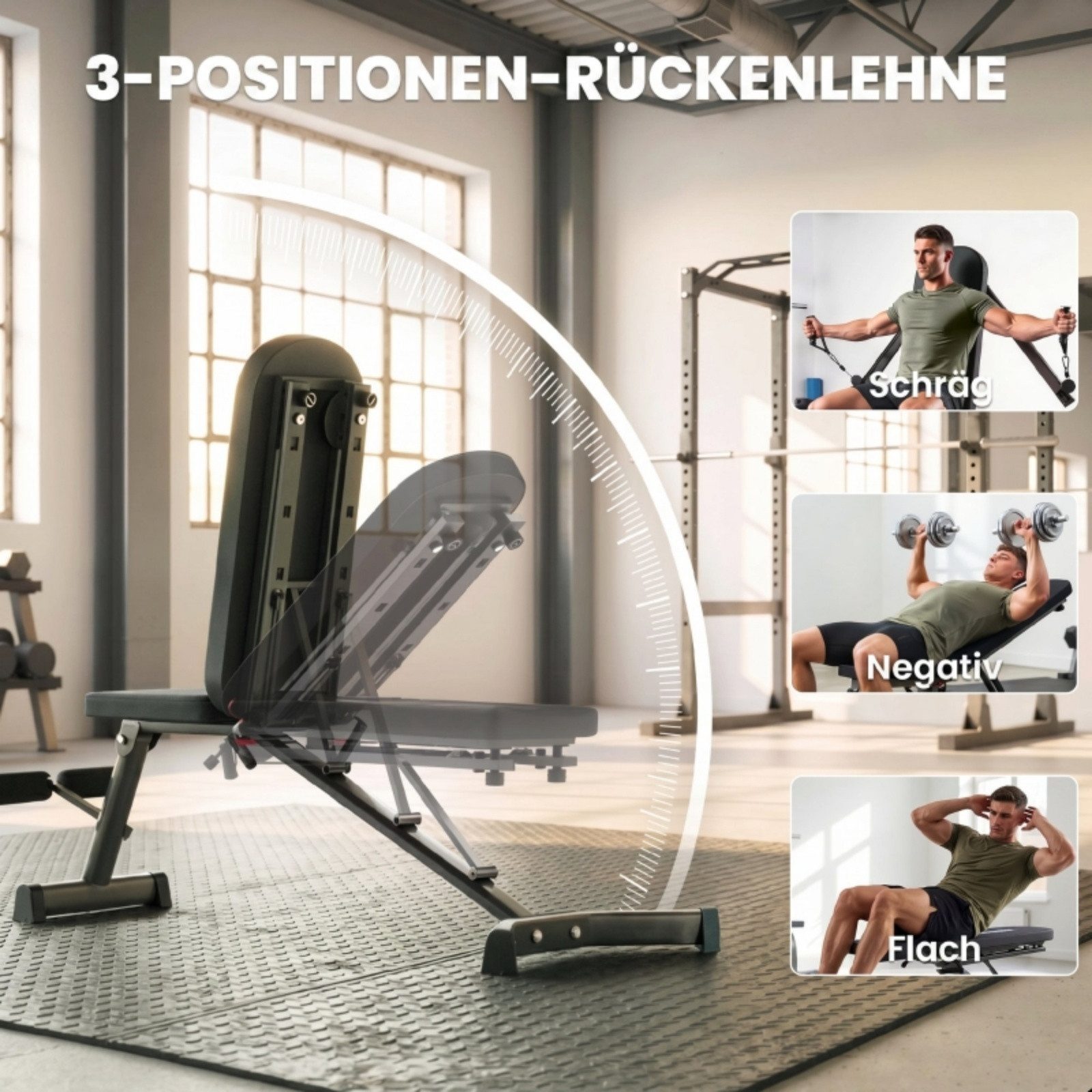 Blossom Trainingsbank Hantelbank klappbar mit Beinstrecker, Trainingsbank für Zuhause, (bis 300 kg), 3-fach verstellbare Rückenlehne, Widerstandsbänder, Krafttraining