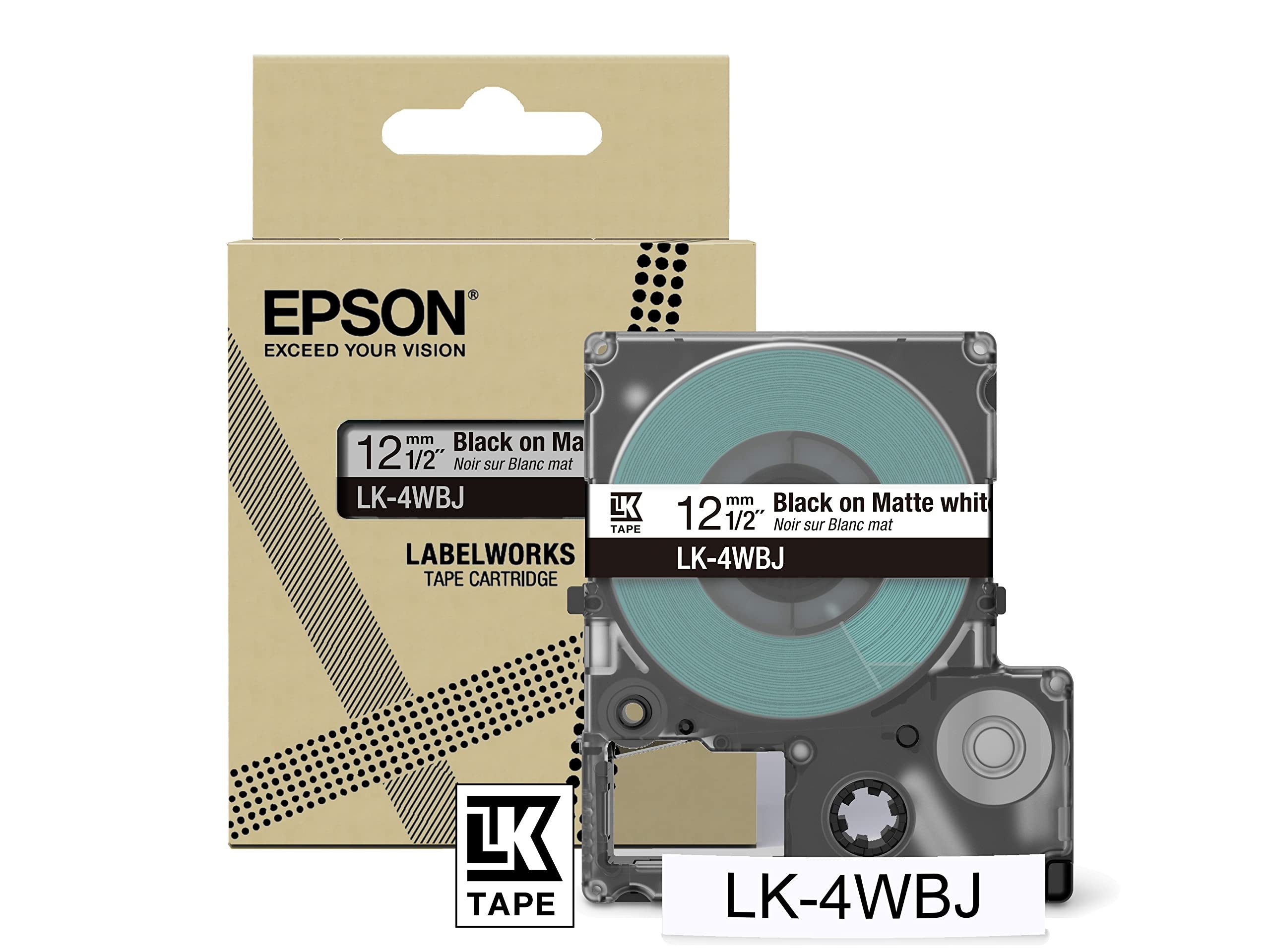 Epson Beschriftungsband LK-4WBJ C53S672062, Schwarz/Weiß Schriftband für Epson Geräte