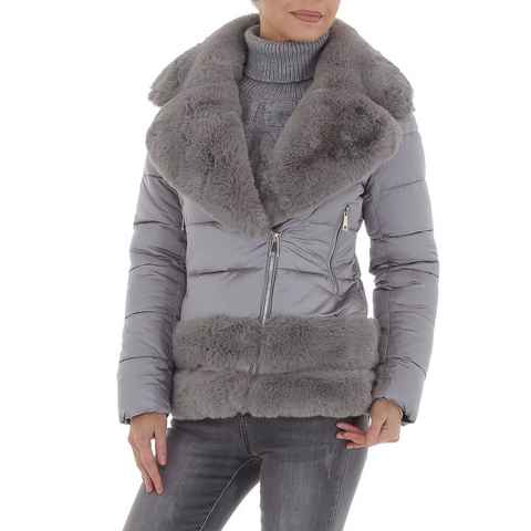 Ital-Design Winterjacke Damen Freizeit Dekofell Gefüttert Winterjacke in Grau