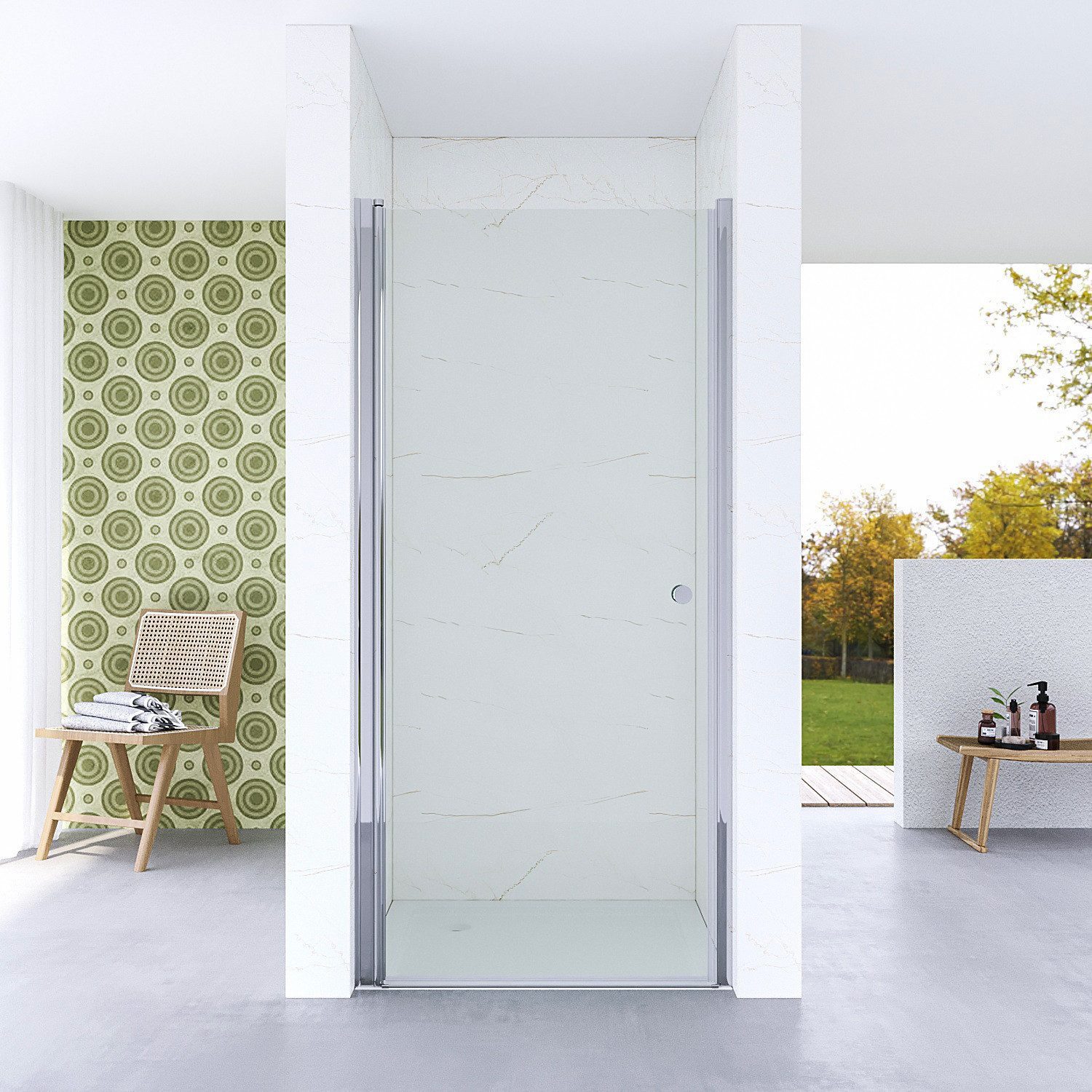 AQUALAVOS Dusch-Drehtür Duschtür Nischendrehtür Schwingtür Breite 70 75 80 90 100cm Höhe 187cm, 70x187 cm, 5 mm Einscheiben-Sicherheitsglas (ESG), Innen- und Außenöffnung, Hebe-Senk-Funktion, Ebenerdige Montage