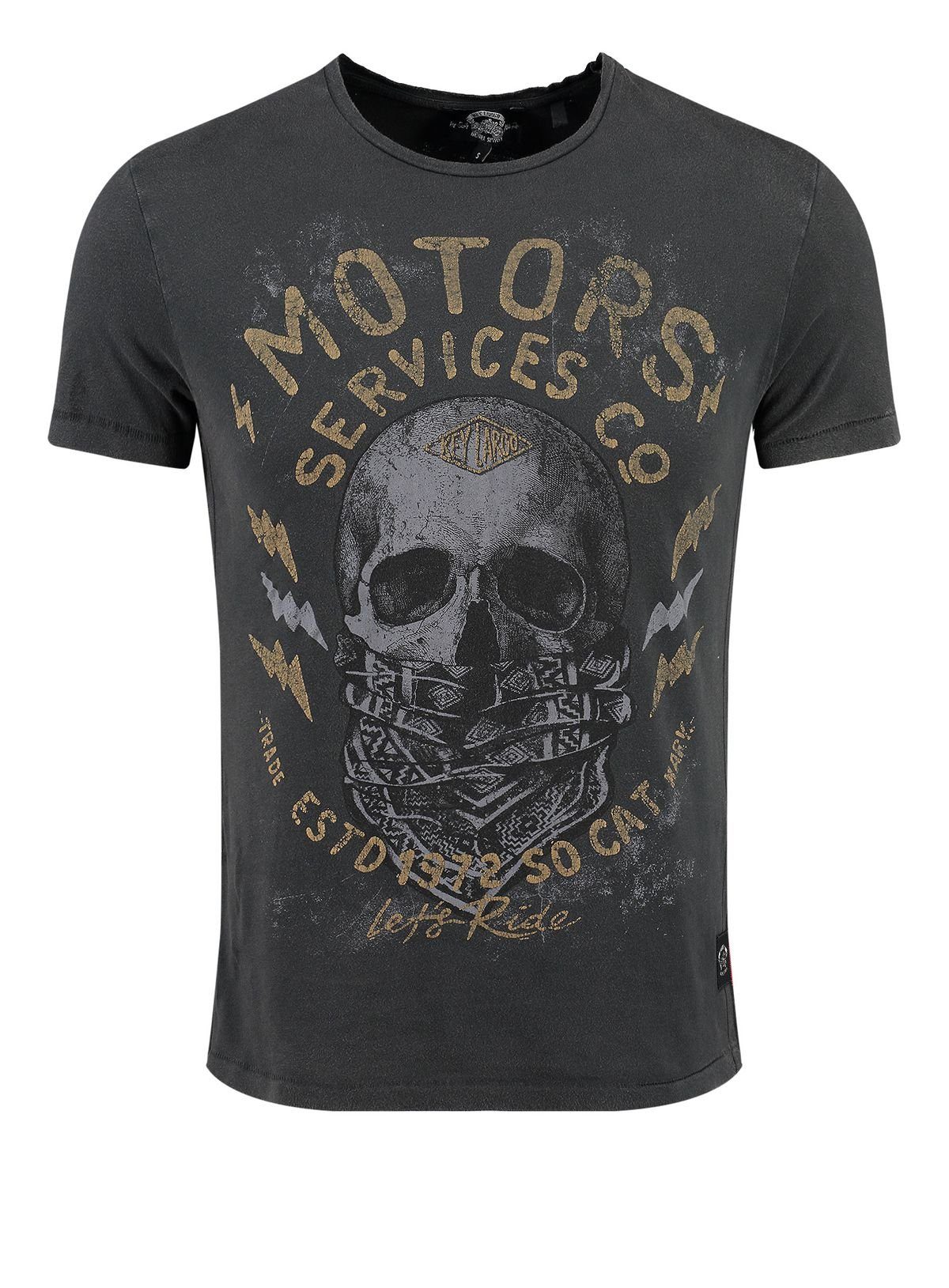 Key Largo T-Shirt MT00511 Motor Service round vintage Skull Biker Look Rundhals-Auschnitt bedruckt kurzarm slim fit carbon black (1121)