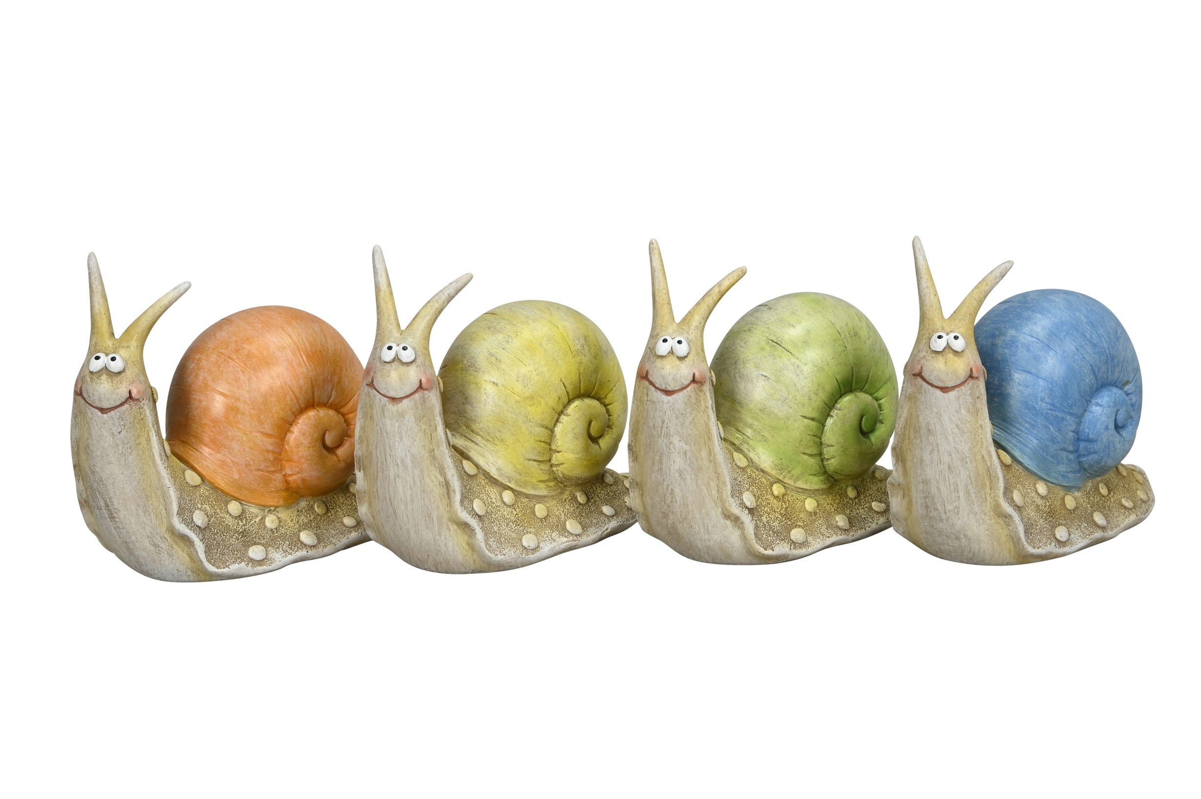 finehomegarden Dekofigur Schnecke Gartenfigur 4-fach sort. Dekorative Mini-Schnecke Polyresin (Set, 4 St., 4 tlg), für Garten, Beet, Balkon & Pflanzgefäße H7cm +13cm 2Größen wählbar