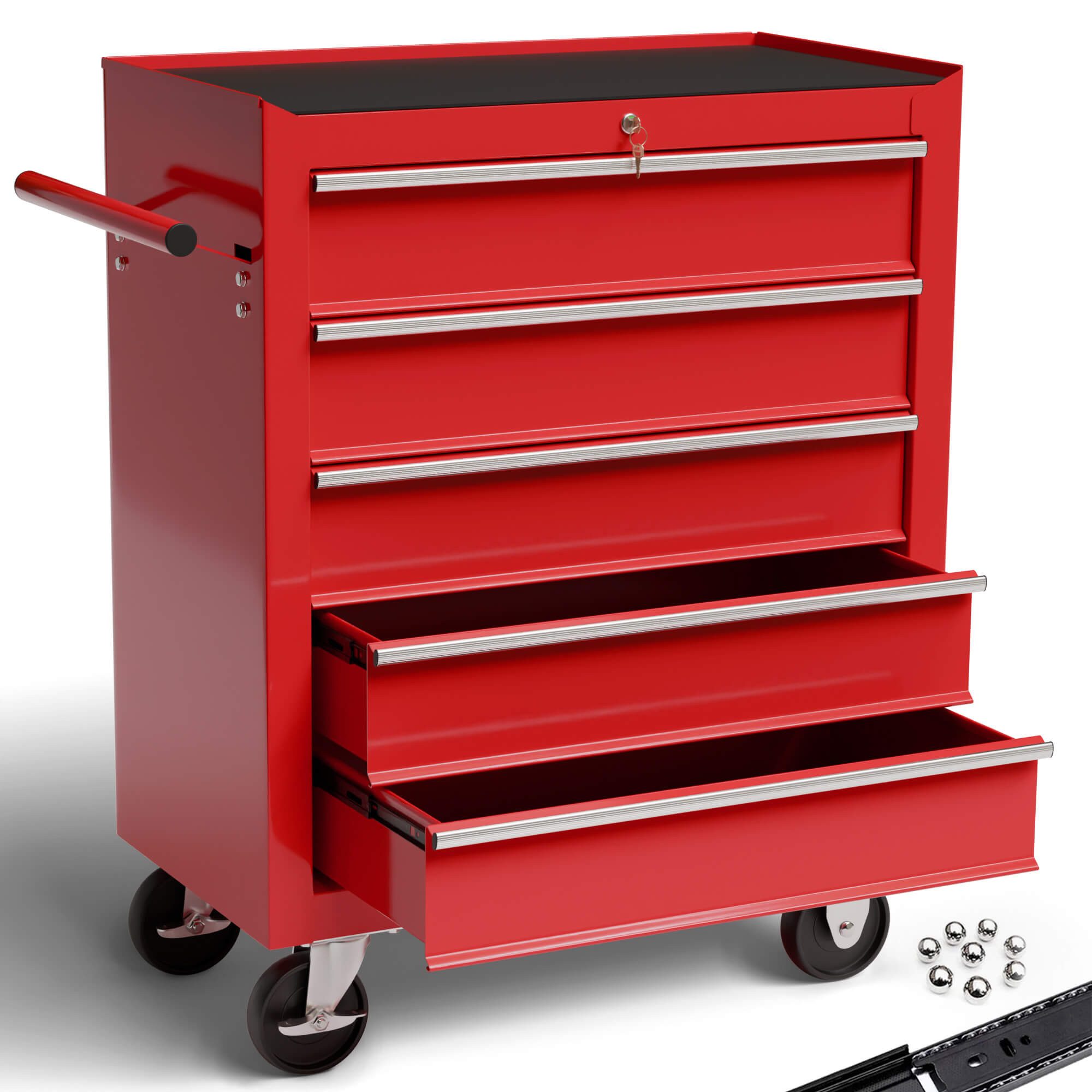 Arebos Werkstattwagen Werkstattwagen 5 Fächer, zentral abschließbar, rot, ( günstig online kaufen