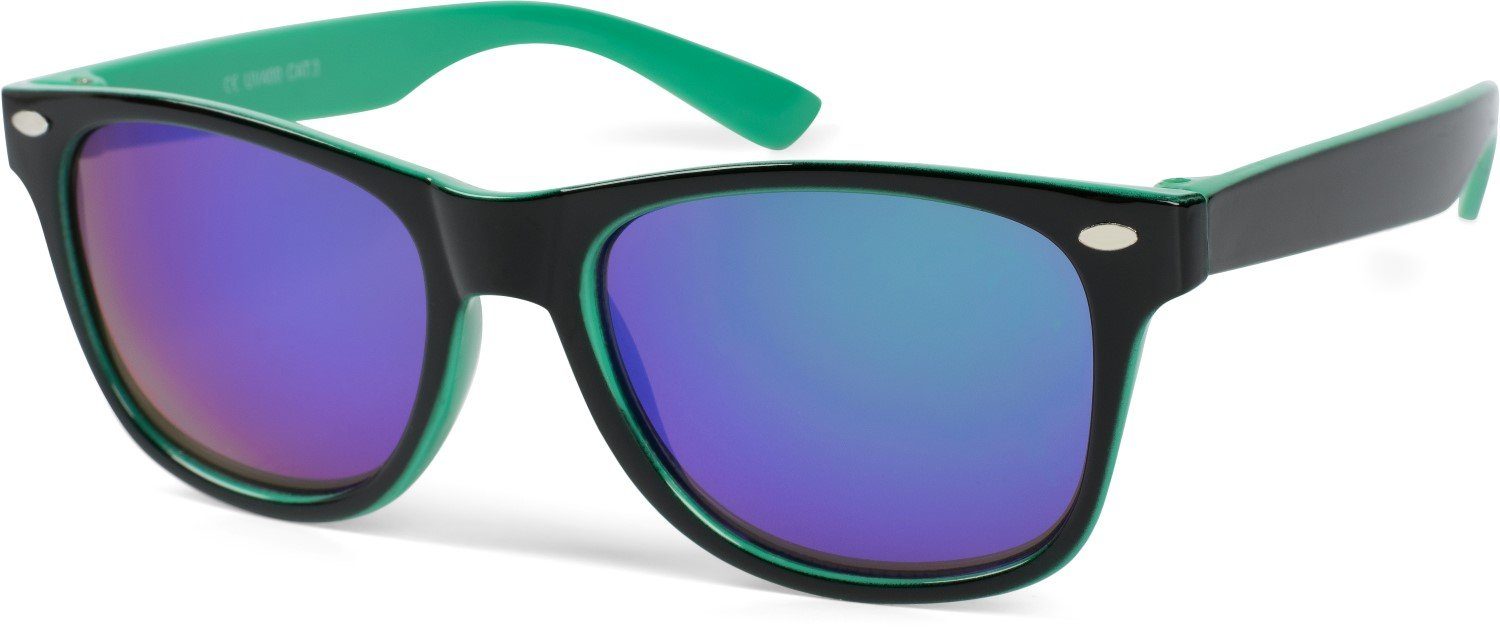 styleBREAKER Sonnenbrille (1-St) Schwarz-Grün / verspiegelt Verspiegelt Gestell Grün Glas