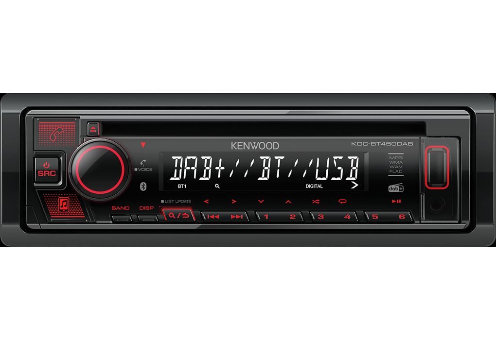 KENWOOD KDC-BT450DAB DAB+ Bluetooth Spotify DSP CD MP3 USB Autoradio (RDS, Abnehmbares Bedienteil, AM/FM Radio, Animiertes Display, Bluetooth, DAB+, Eingebauter Equalizer, Freisprecheinrichtung, AUX Eingang, DAB, 1 DIN)