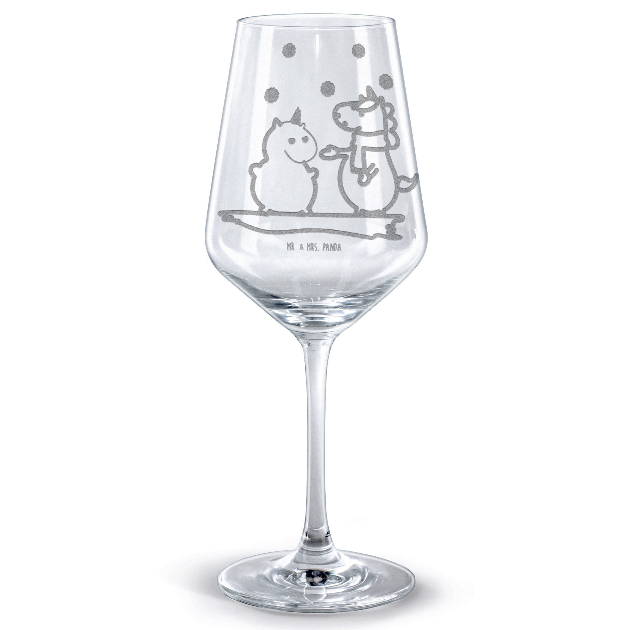 Mr. & Mrs. Panda Rotweinglas Einhorn Schneemann - Transparent - Geschenk, Unicorn, Weinglas, Weing, Premium Glas, Spülmaschinenfest