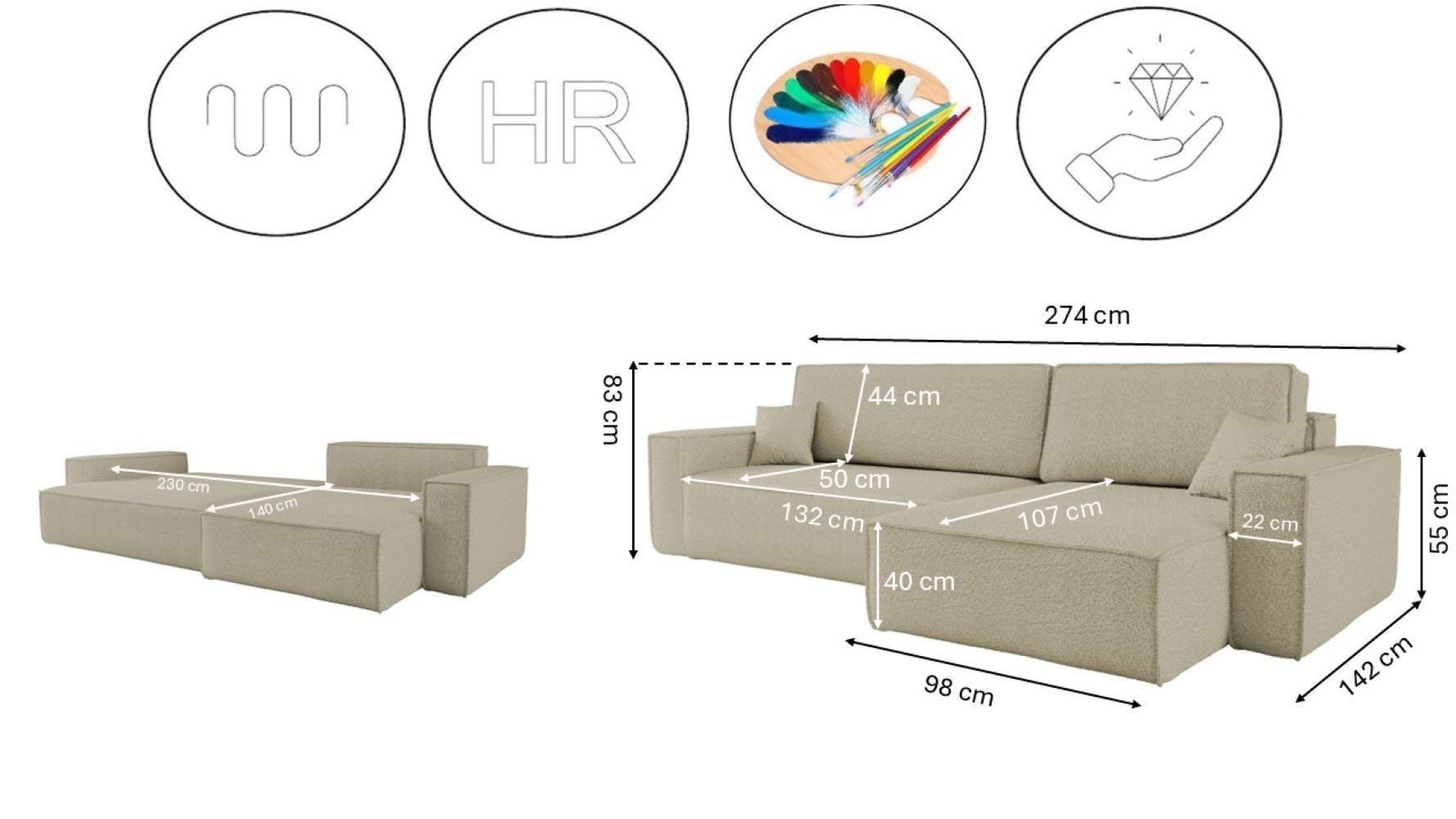 Kaiser Möbel Ecksofa mit schlaffunktion und bettkasten, BEST XL stoff Poso, Quelle, Verita, Mit Bettfunktion und Bettzeugfach