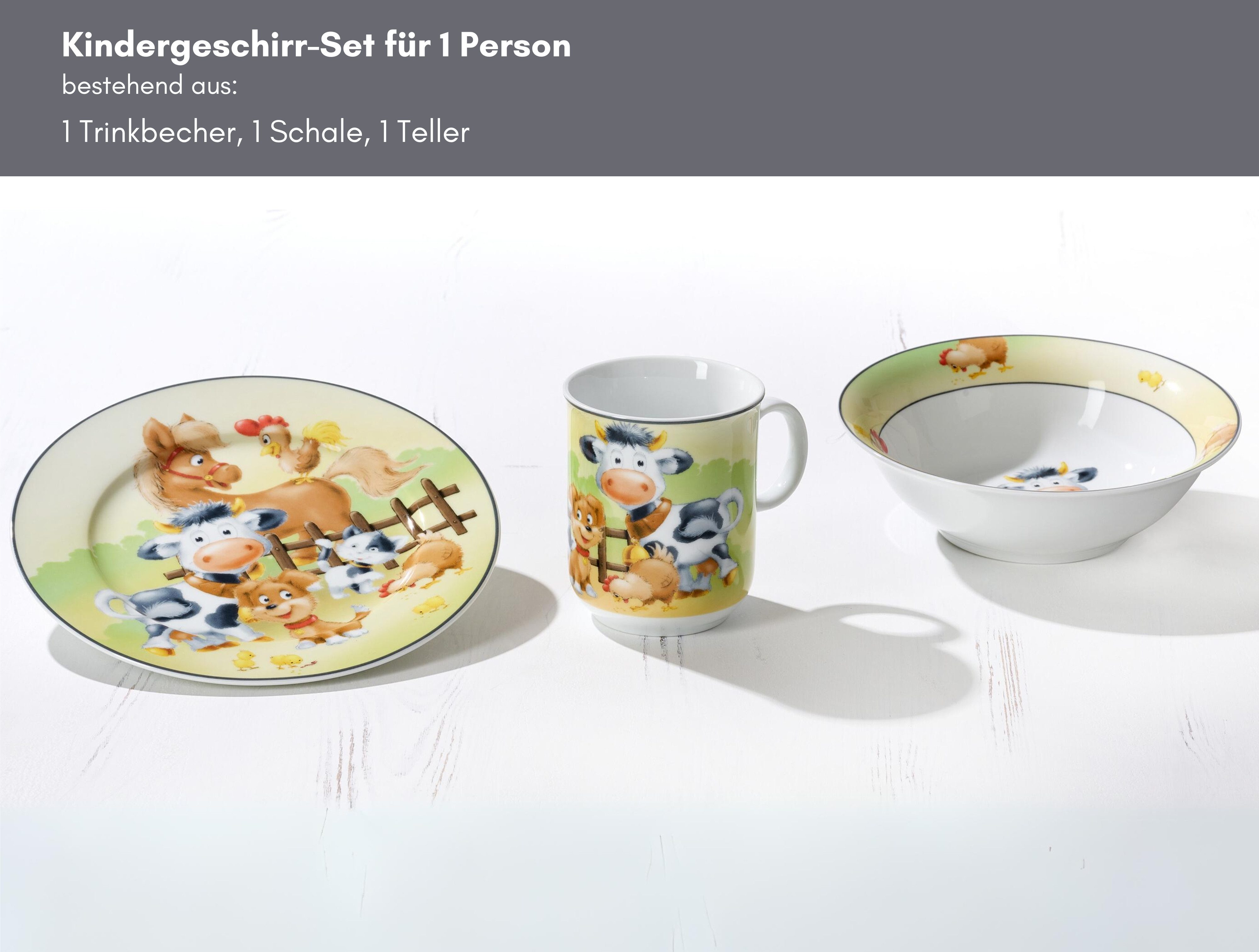 Ritzenhoff & Breker Kindergeschirr-Set Hoftiere (3-tlg), 1 Personen, Porzellan, im Geschenkkarton