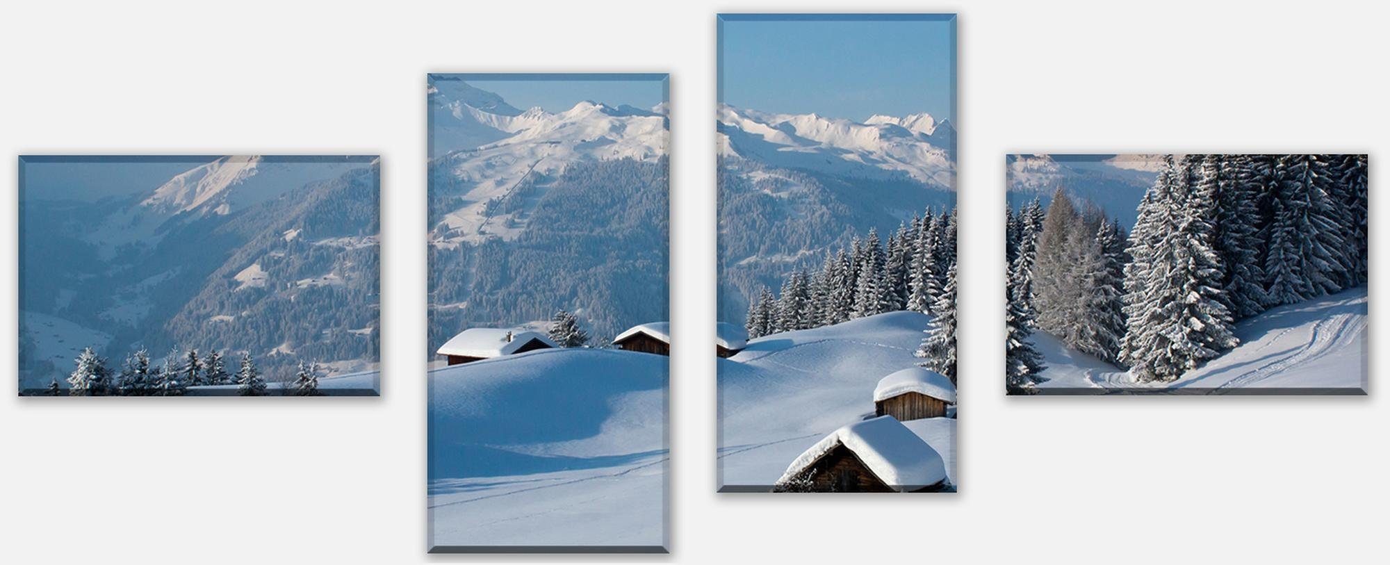 wandmotiv24 Mehrteilige Bilder Winterwanderung, Landschaft (Set, 4 St), Wandbild, Wanddeko, Leinwandbilder in versch. Größen