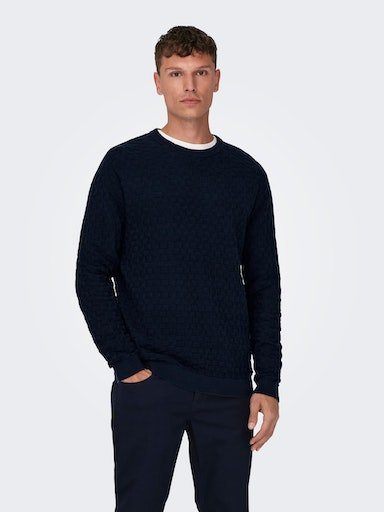 ONLY & SONS Rundhalspullover ONSKALLE REG 12 STRUC CREW KNIT NOOS dark navy