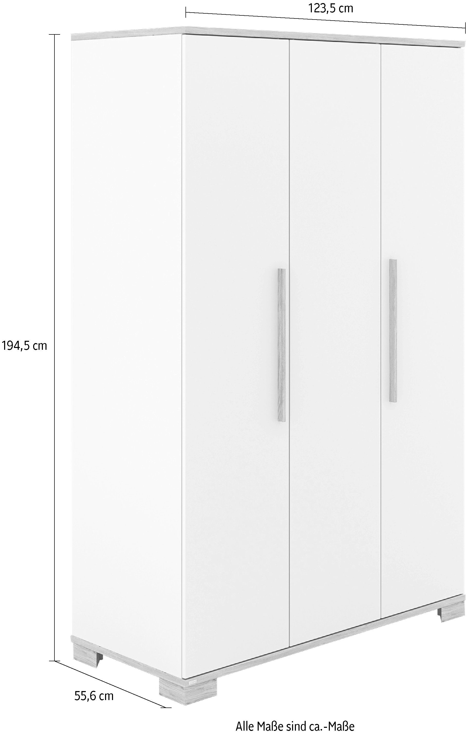 PAIDI Kleiderschrank YOLANDA in Weiß mit Eiche-Dekor, 3 Türen mit Soft-Close inkl. Kleiderstangen und Einlegeböden, Massivholz-Griffe – Bild 5 von 5