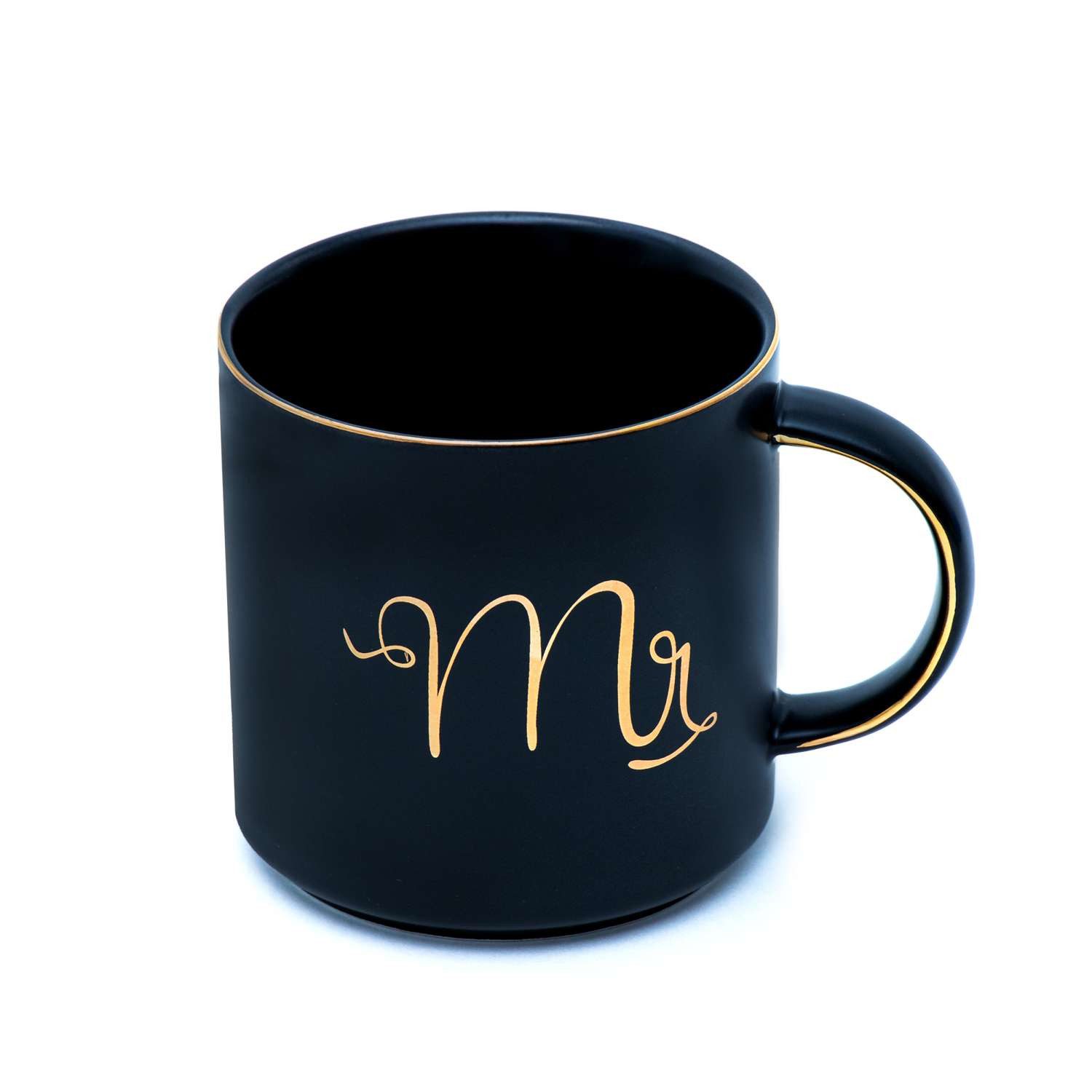 Intirilife Tasse, Porzellan, Kaffeetasse mit Goldrand und Aufschrift Mrs Mr 300 ml Teetasse Becher
