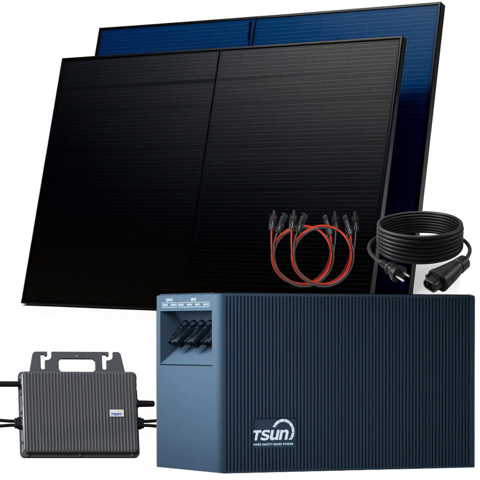 SUNNIVA Balkonkraftwerk 1000W mit 2,01 kWh Speicher TSUN TSOL-DCU2000Lite, (BIFAZIAL FULLBLACK komplett Steckdose, PV Solaranlage Komplettset mit Solarspeicher,2x 500W N-Type Glas-Bifacial Module)