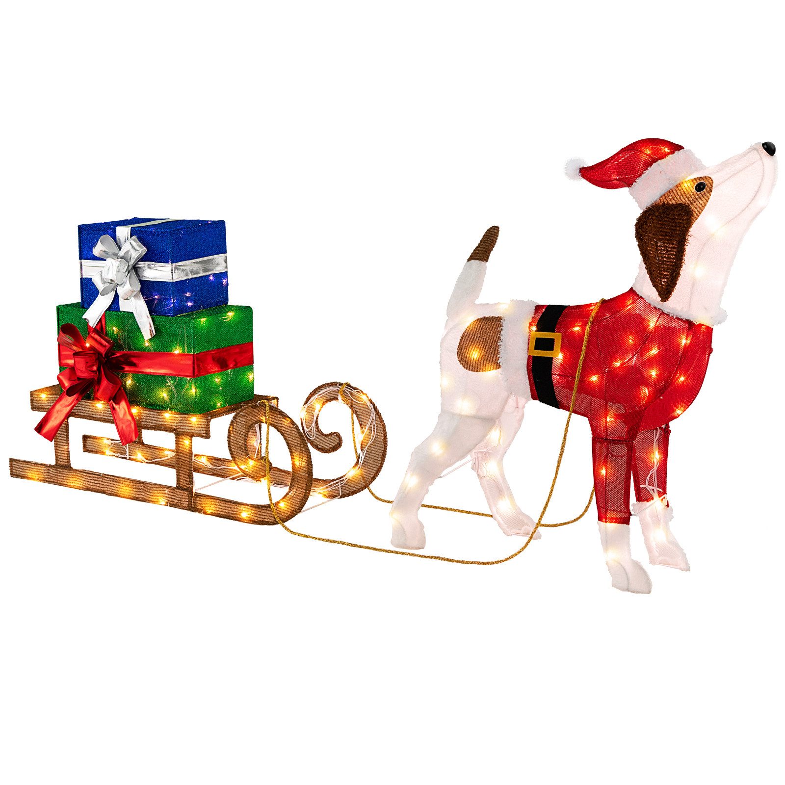 KOMFOTTEU Weihnachtsfigur, LED Hund mit Schlitten, glühendes Hündchen Weihn günstig online kaufen
