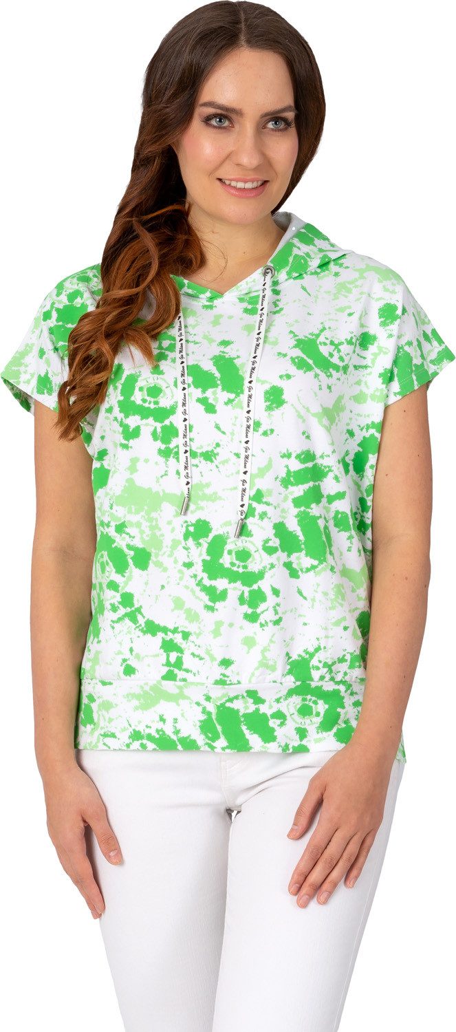 Gio Milano Kapuzenshirt G24-1117, in Batikoptik seitliche Schlitze am Saum, Kapuze mit Tunnelzug