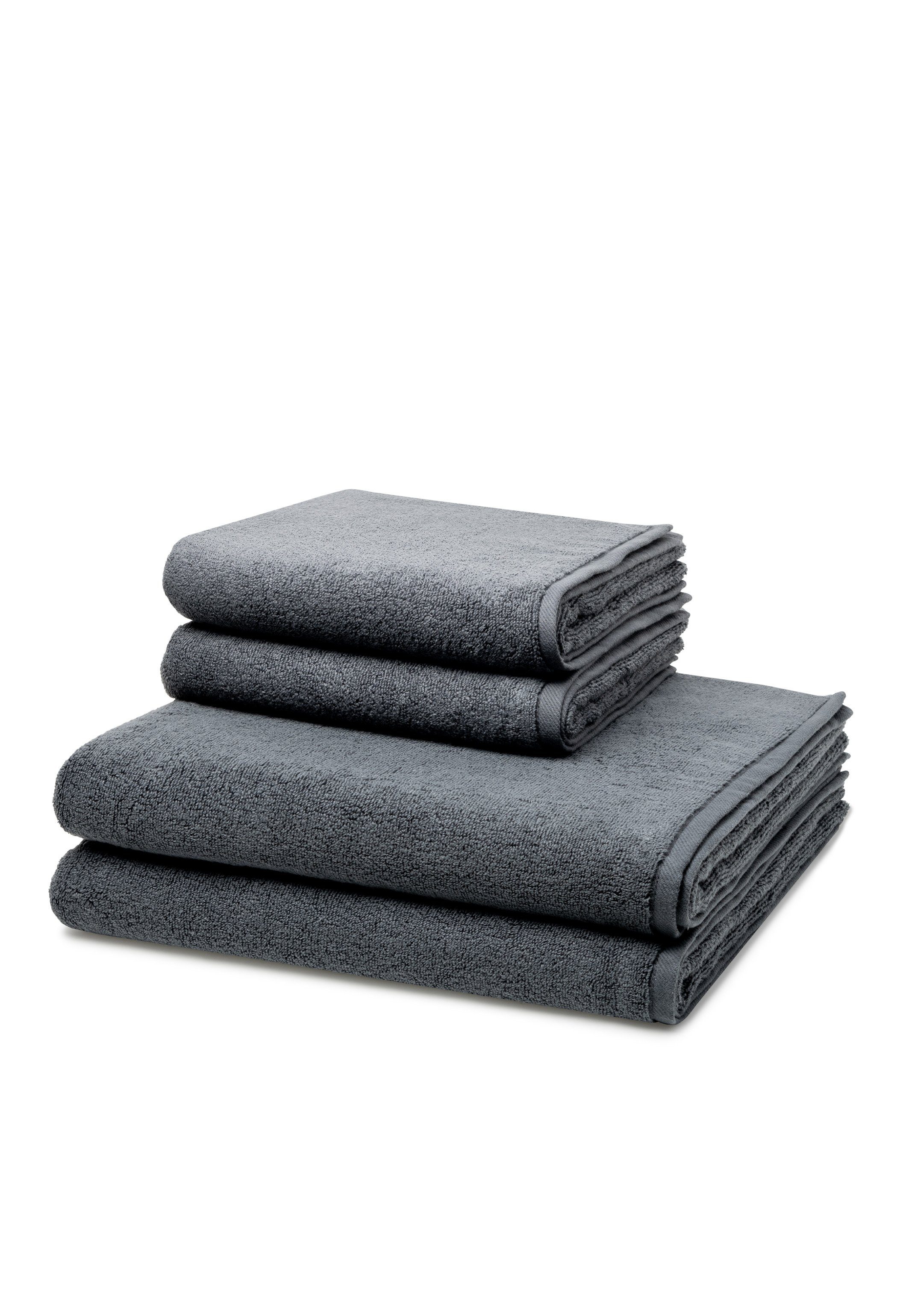 ROSS Handtuch Set Sensual Skin, Walkfrottee, (Spar-Set, 4-tlg), 2 X Handtuch 2 X Duschtuch - im Set - Baumwolle - Anthrazit | Handtuch-Sets
