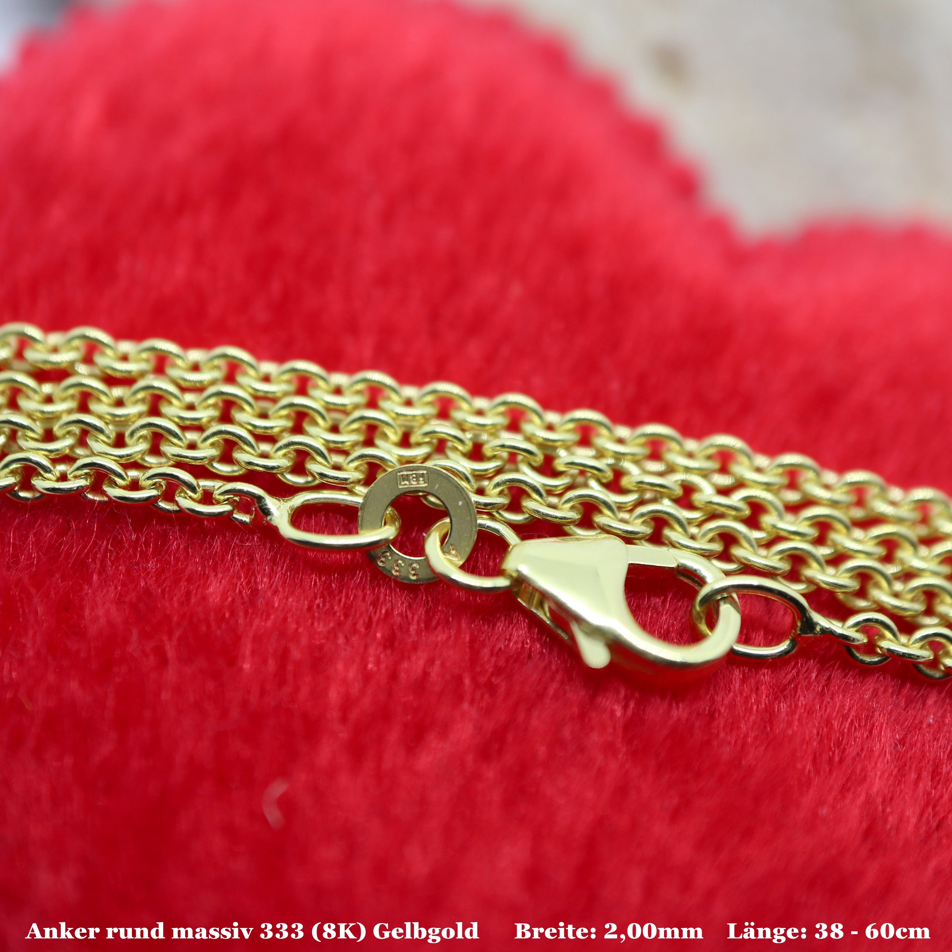 Germany 333 J & in 8K 2,00mm Gold 42-60cm Ankerkette G Halskette, Collier rund hochwertige Made edle