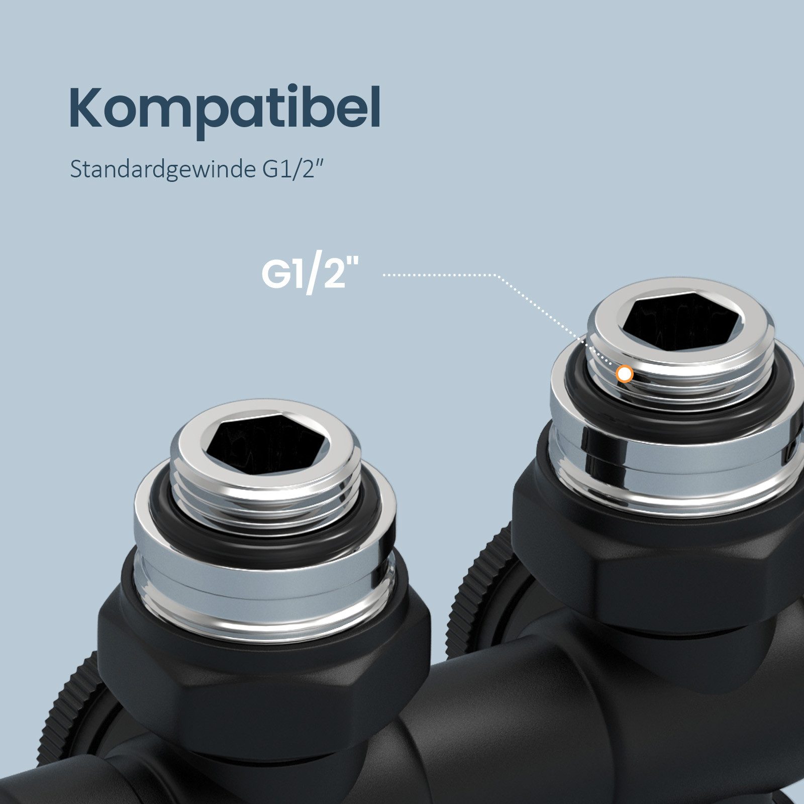 EMKE Heizkörperthermostat Multiblock Set für Heizkörper Anschlussarmatur Ventil mit Thermostat, (16mm+φ15mm, 1 St) für Heizkörper Handtuchtrockner Heizungzubehör Eck- und Durchgangsform