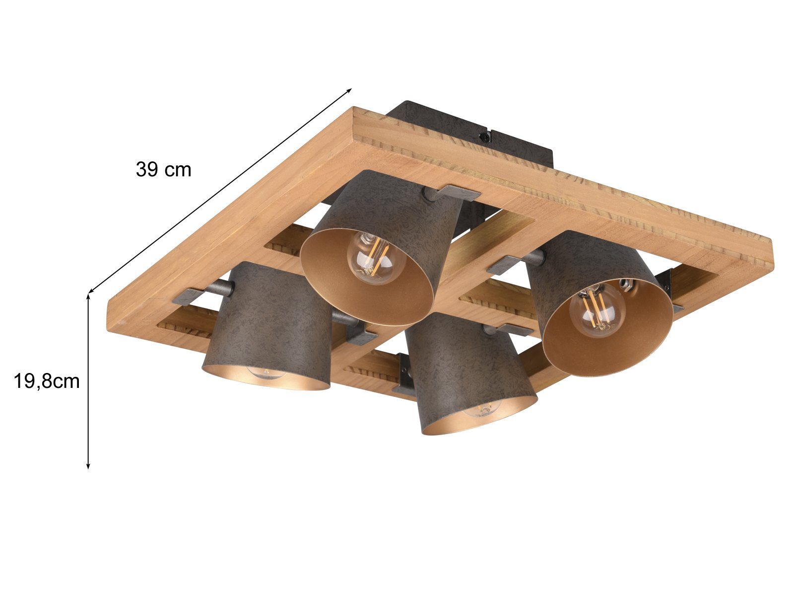 TRIO Leuchten LED Deckenstrahler, Dimmfunktion, LED wechselbar, Warmweiß, ausgefallene Decke-nleuchten Holz-lampe Industriedesign gold-en, Ø39cm
