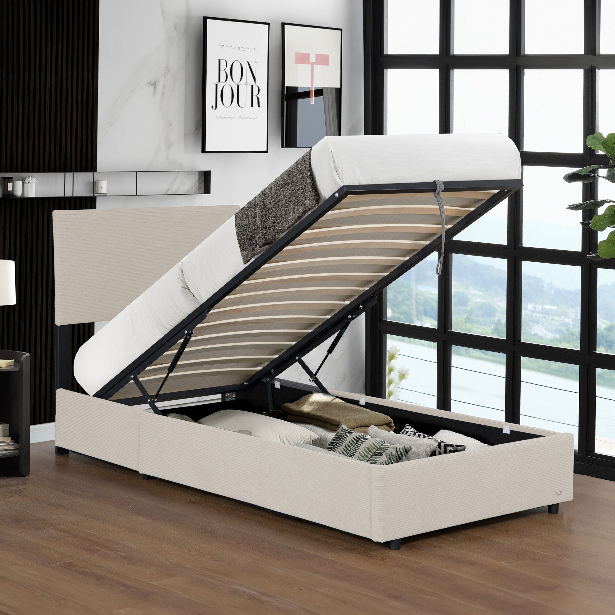 Corium Polsterbett, »Juva« Cord mit Lattenrost 90x200 cm Beige