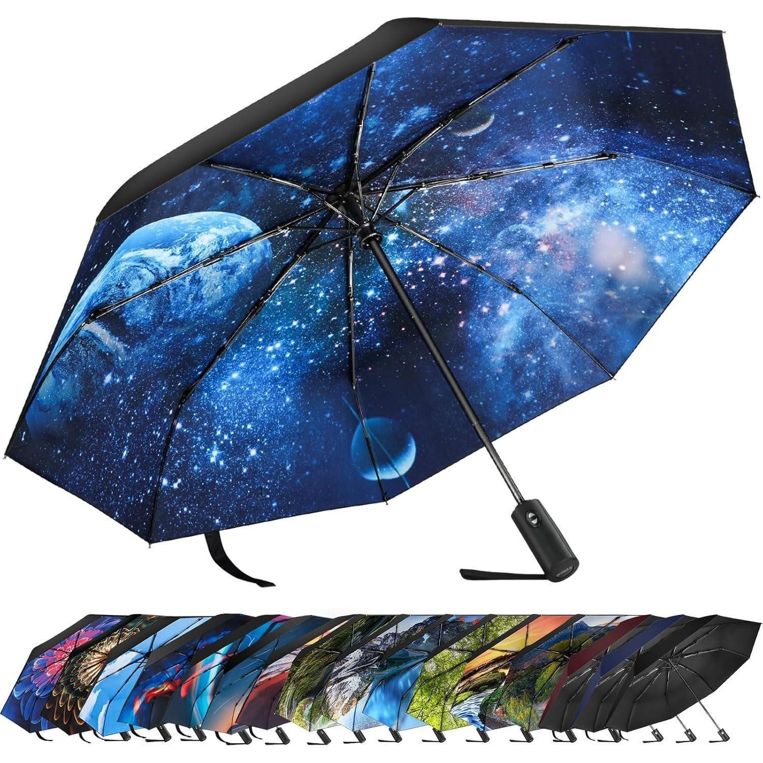 Taschenregenschirm Faltbarer Regenschirm mit niedlichen Aufdrucken, UV-Schutz, kompakt