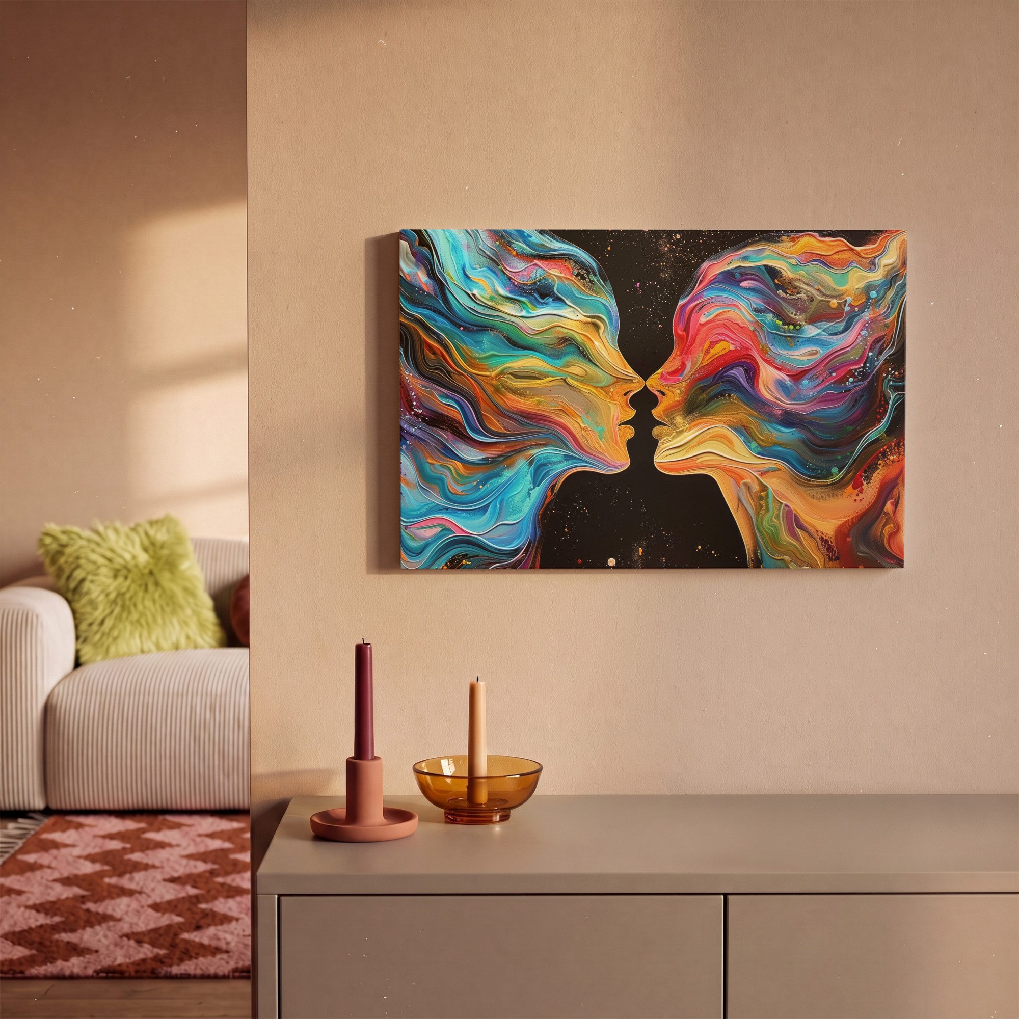 OneMillionCanvasses® Leinwandbild Kunst - Bunt - Frau - Kunst - Abstrakt - Gesichter, Fotodruck (1 St), Wandbild, Deko Schlafzimmer Wohnzimmer Flur 20x20 cm – Bild 2 von 5