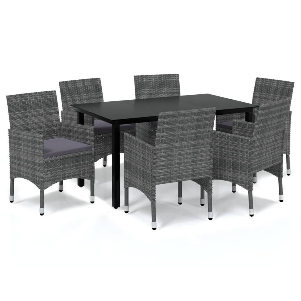 Garten-Essgruppe 7-tlg. Garten-Essgruppe mit Kissen Poly Rattan Grau
