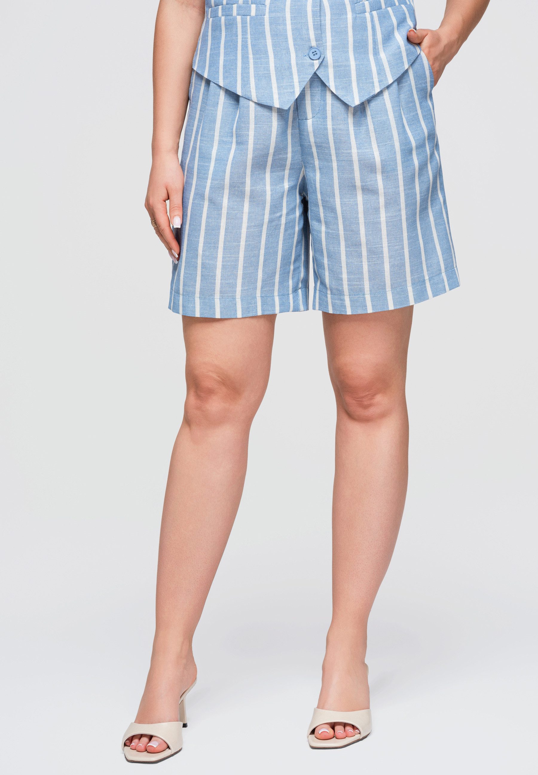 OMBRE Shorts Damen Shorts mit hohem Bund und weitem Bein Blau S (kein Set, 1-tlg)