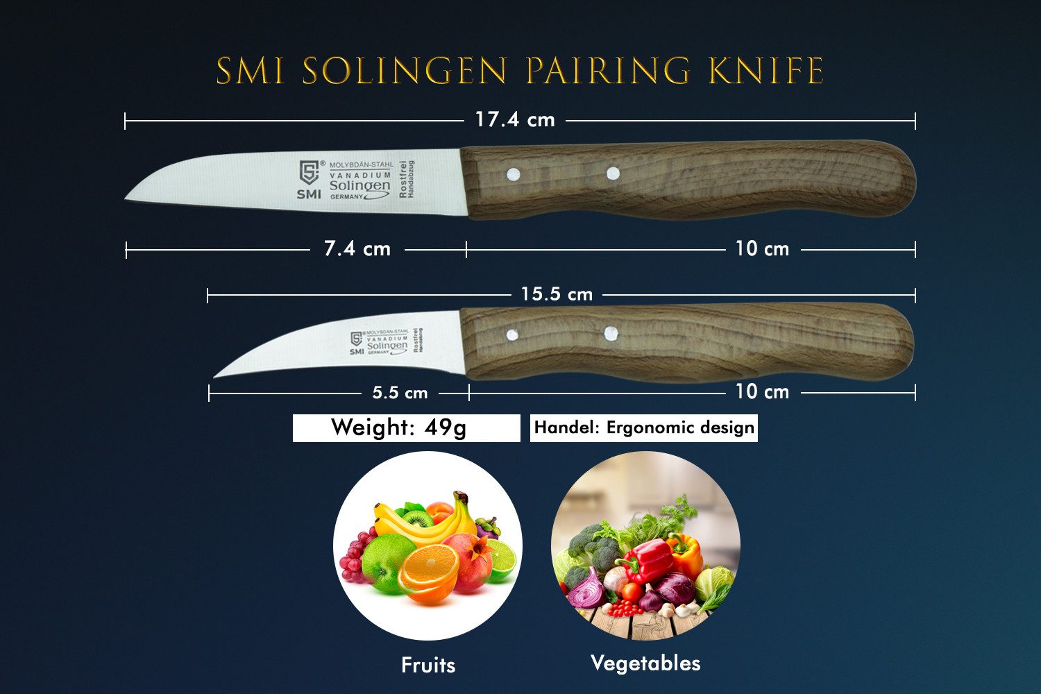 SMI Obstmesser Schälmesser set Solingen rostfrei Gemüsemesser Buchenholz Küchenmeser