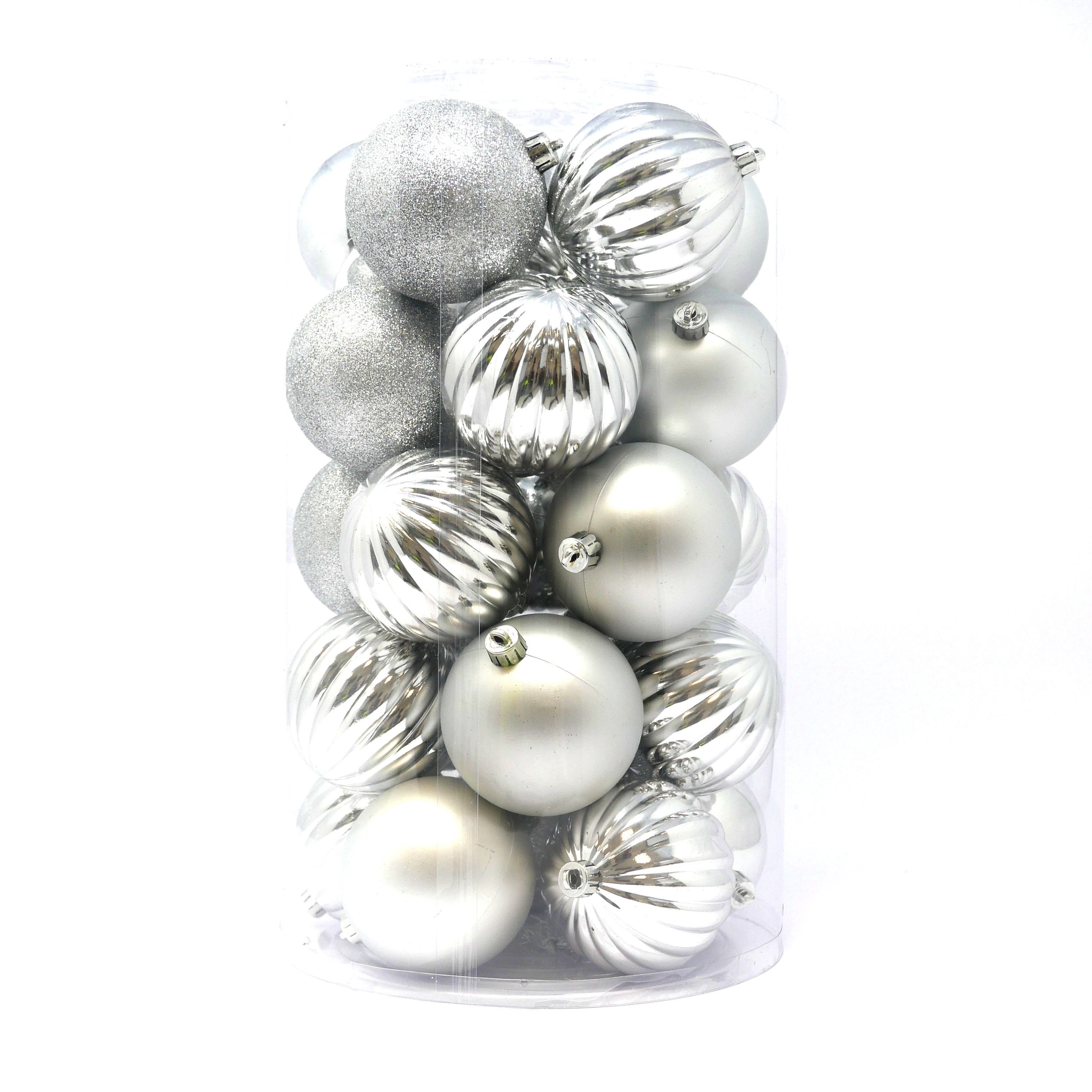 B&S Weihnachtsbaumkugel 25 Weihnachtskugeln silber Ø 8 cm mit verschiedenen günstig online kaufen