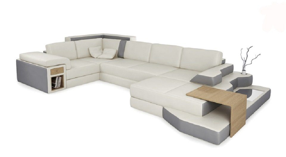 JVmoebel Ecksofa Design Sofa Form in Made Sitz, Leder Polster Weiß/Grau Europe U Couch Wohnlandschaft