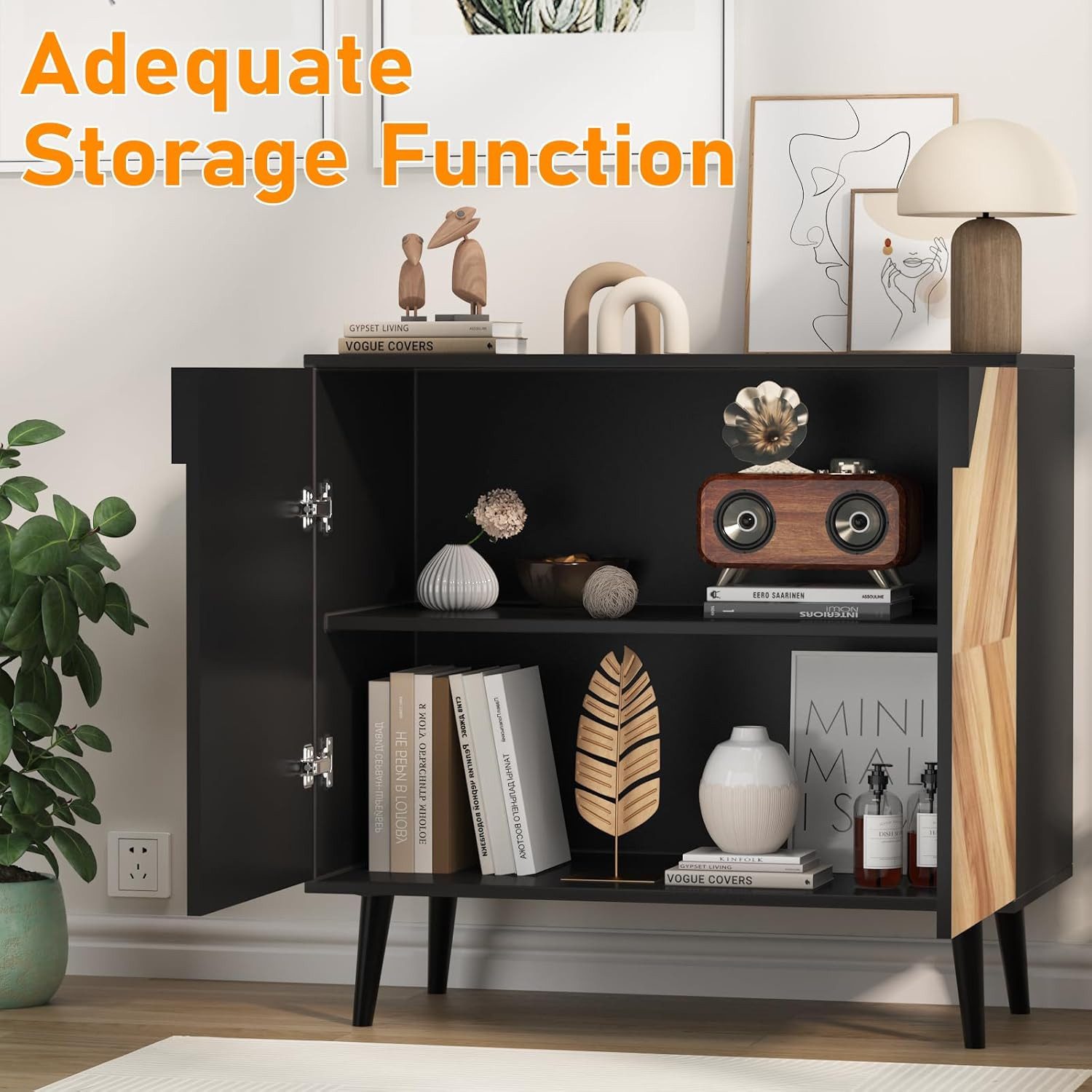GarveeMore Sideboard -Buffet in Holzoptik mit Stauraum für Esszimmer,80x40x60cm, Moderner freistehender Akzentschrank mit Stauraum,Buffetschrank – Bild 5 von 5