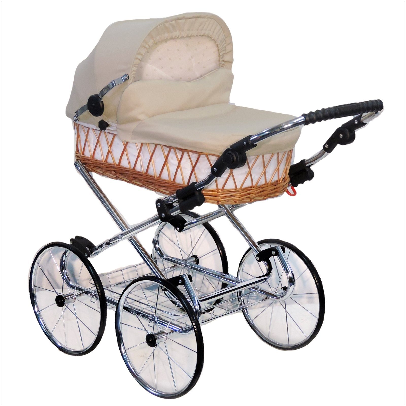 Eichhorn Kinderwagen Роботи klassischer Weidenkorb-Puppenwagen - Weide Natur, (kompletter Korbpuppenwagen), mit höhenverstellbarem Griff für Kinder von 3-10 Jahren - made in EU