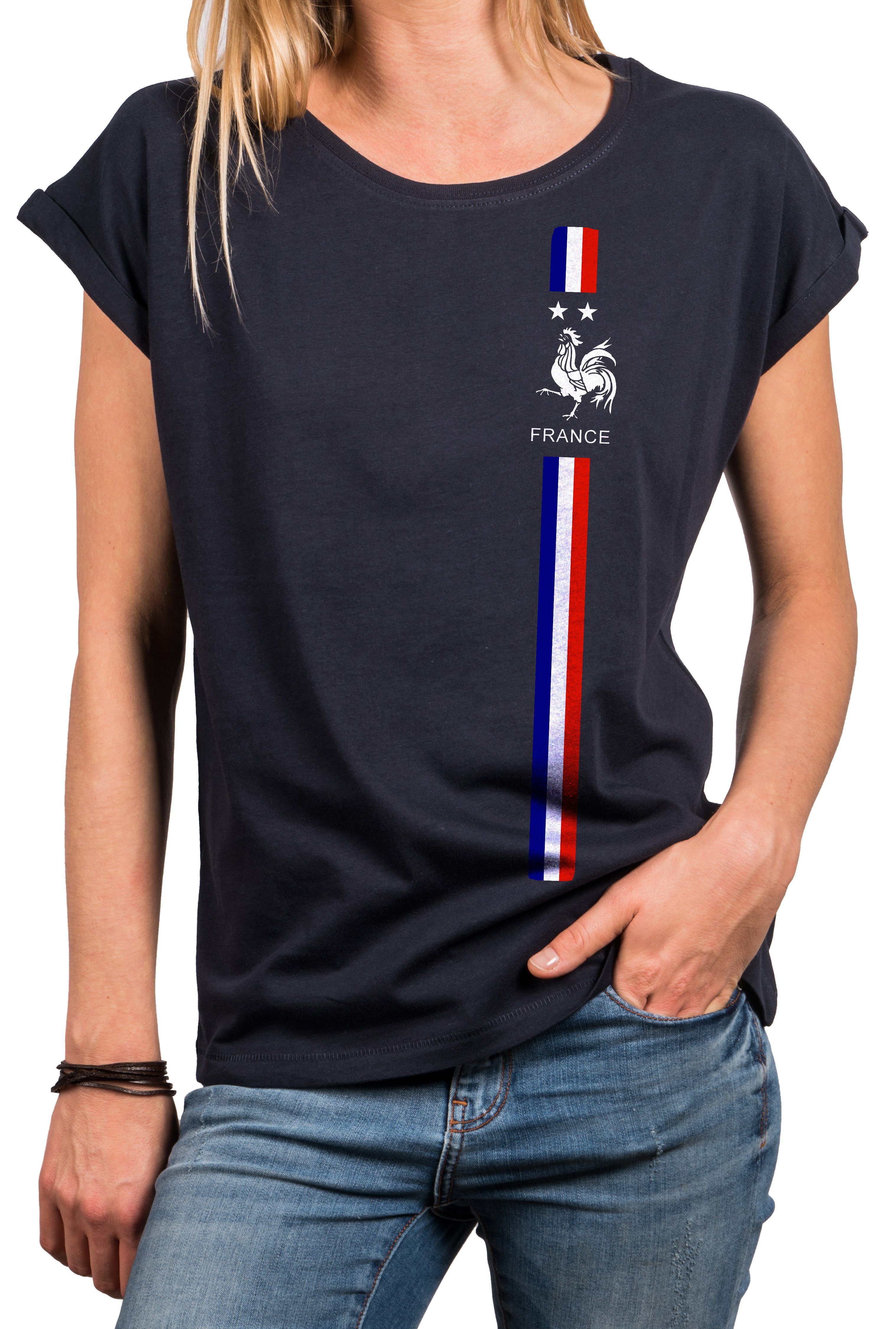 MAKAYA Print-Shirt Damen Kurzarmshirt Baumwolle Frankreich günstig online kaufen