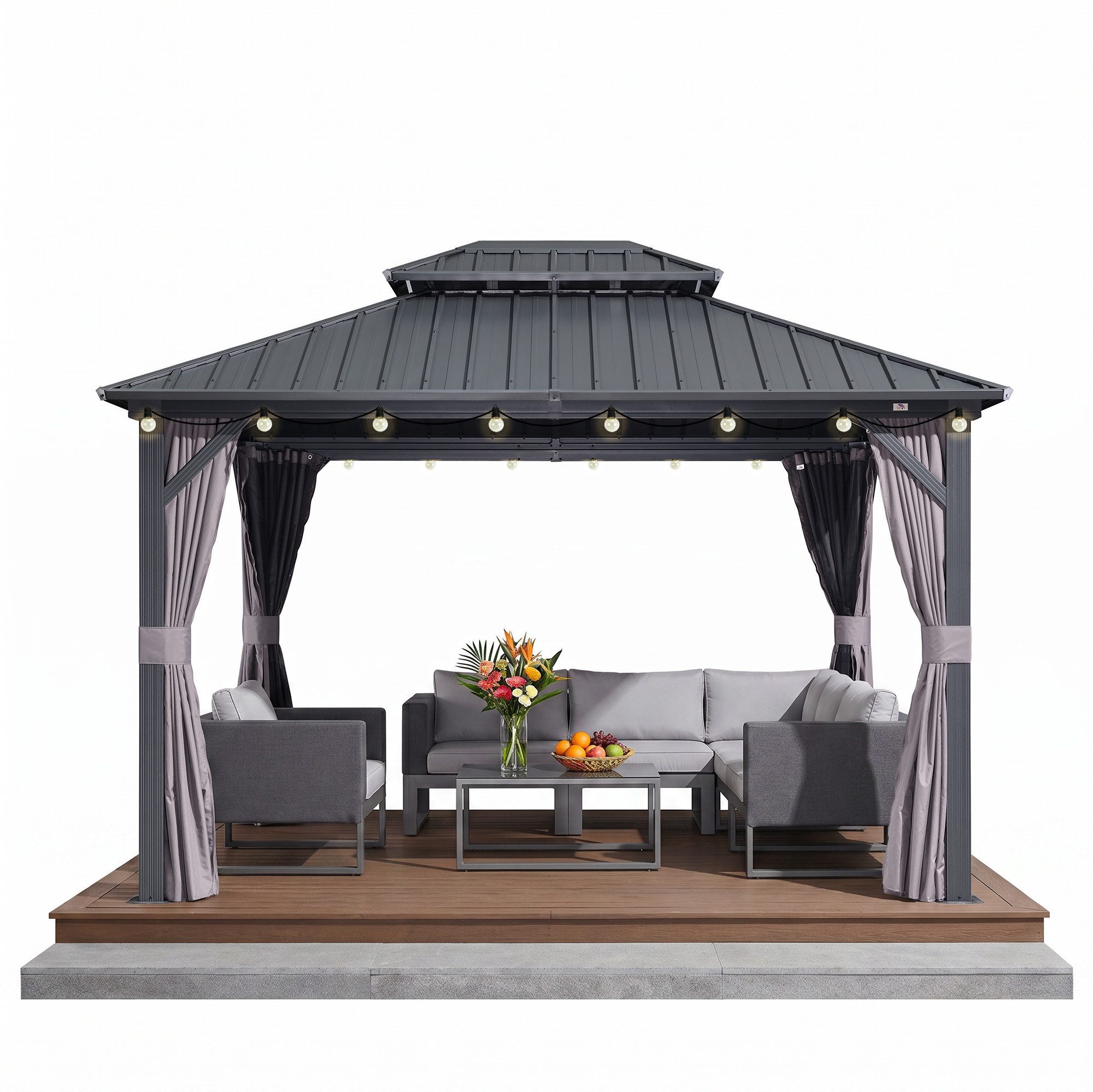 PURPLE LEAF Pavillon Günstiges Gartenpavillon mit LED-Lichterkette, (1 Pavillon + LED-Licht, Vorhängen und Moskitonetz), Wasserdicht, UV-beständig, Privatsphärenschutz
