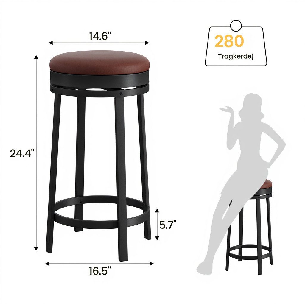 GarveeMore Barhocker mit gepolstertem PU-Lederkissen,Metallrahmen,62cm (4 günstig online kaufen