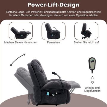 Merax TV-Sessel mit Vibration und Wärme, Relaxseseel mit Handyhalterung, Massagesessel elektrisch mit Aufstehhilfe, Fernsehsessel