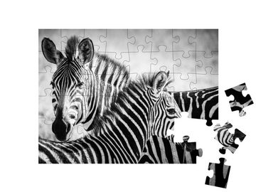puzzleYOU Puzzle Zebramutter und Junges im Serengeti-Nationalpark, 48 Puzzleteile, puzzleYOU-Kollektionen Zebras, Tiere in Savanne & Wüste