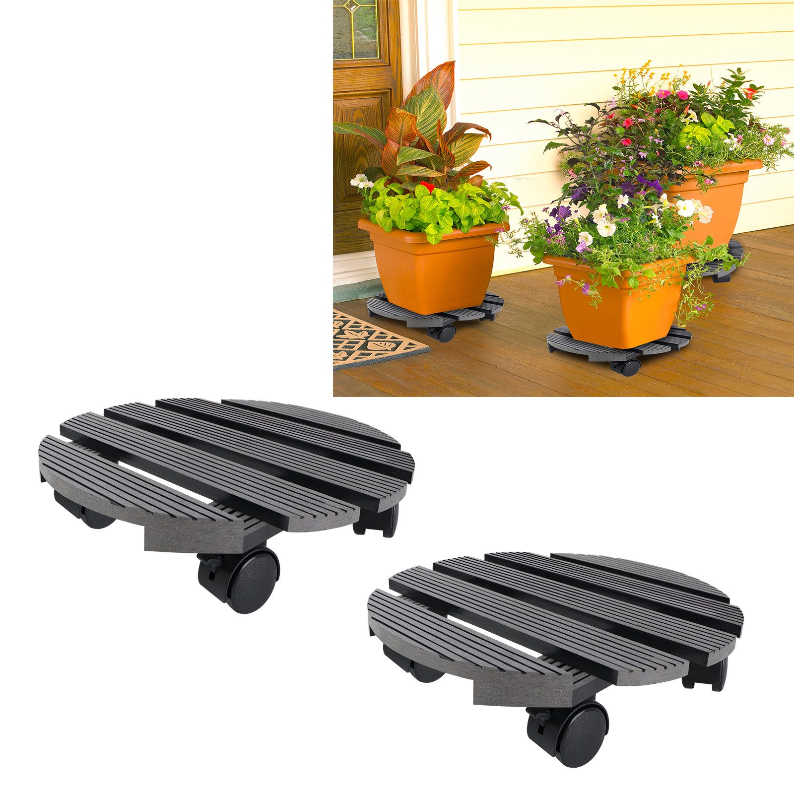 FIVMEN (88BEE8F9F2) Pflanzenroller WPC- Rund Pflanzenwagen Tragkraft 100 kg Blumenwagen 30 x 30 cm
