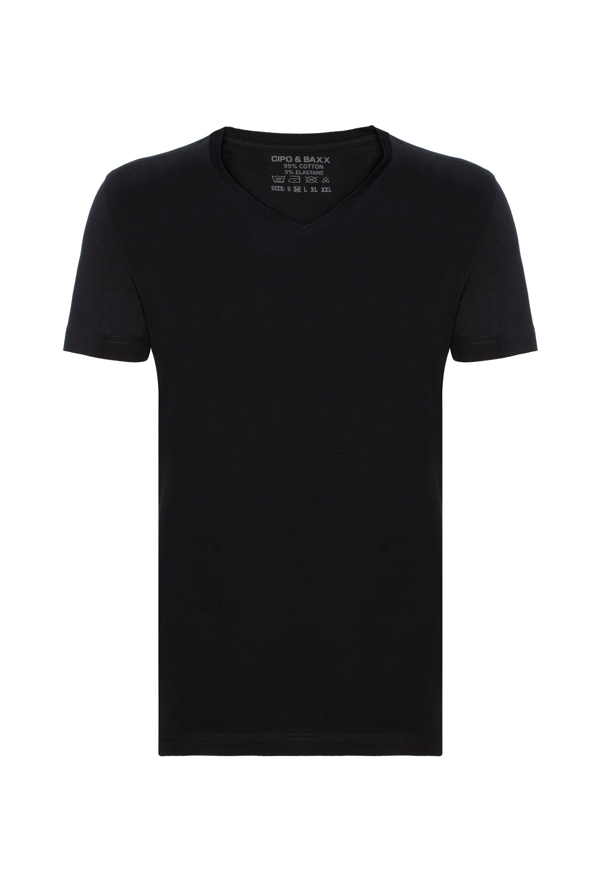 Cipo & Baxx T-Shirt modernem schwarz V-Ausschnitt mit