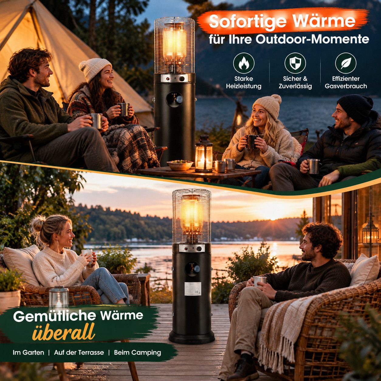 Ledklang Heizstrahler Gasheizstrahler Terrassenheizstrahler Gas 10-13kW Schwarz Mobil, 8000 W, Terrassenheizer für Terrasse Garten Balkon Outdoor 136D*45.5W*45. – Bild 4 von 5