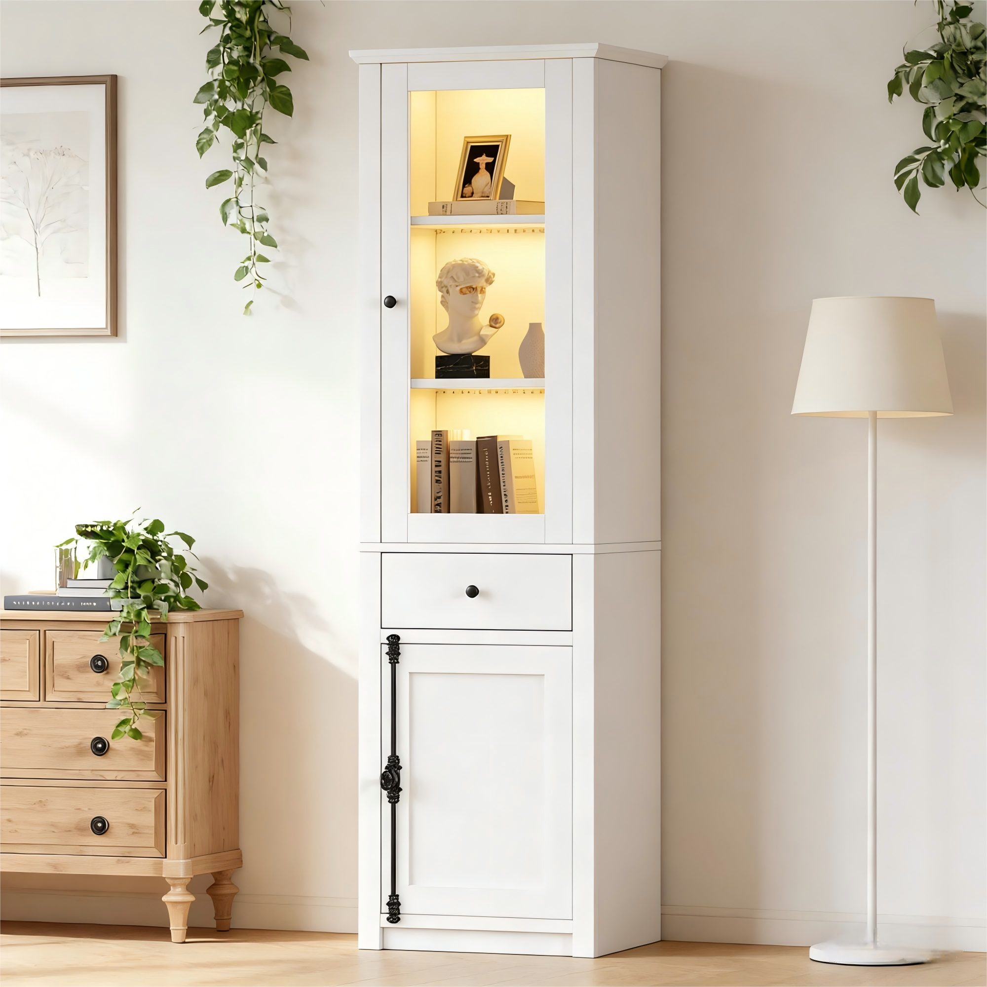 STILVORA Vitrine Standvitrine mit einer Schublade Multifunktionsschrank Highboard