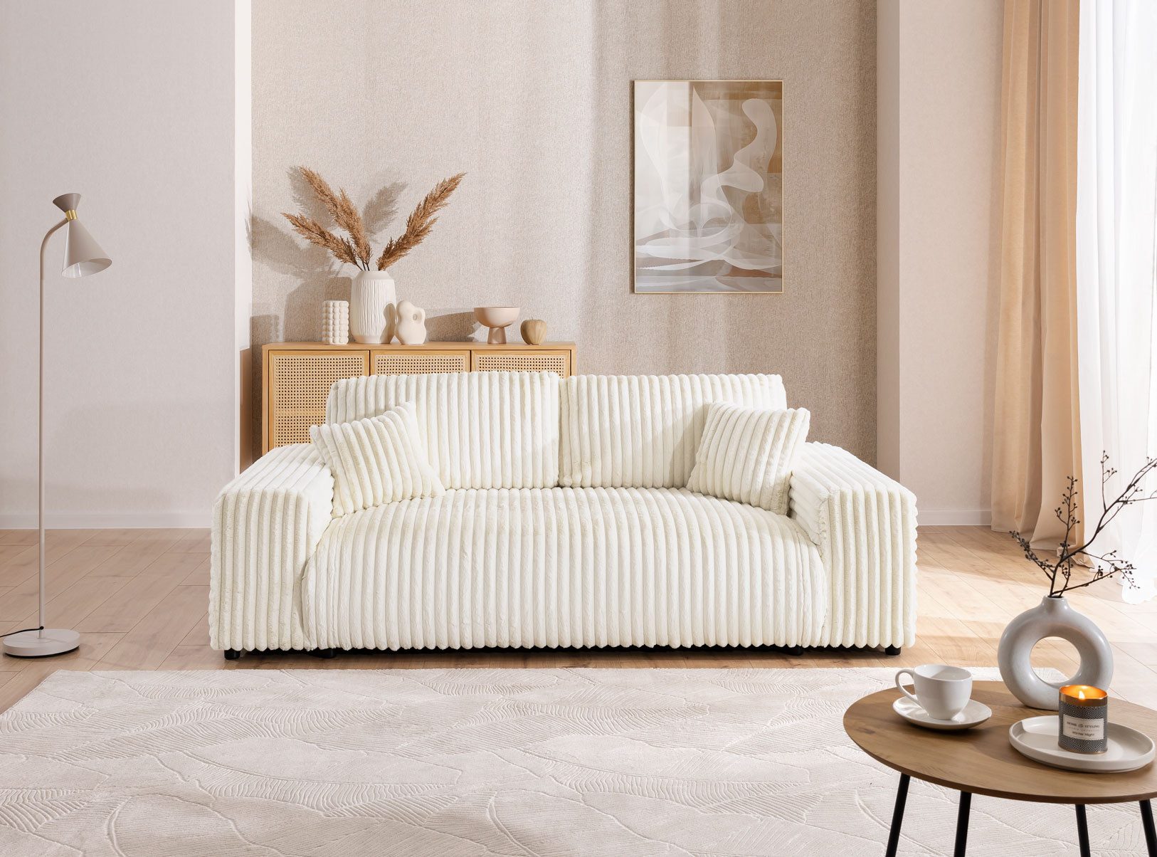 S-Style Möbel 3-Sitzer Sofa Mollis aus Plüschcord mit hohem Sitzkomfort, mit Wellenfederung