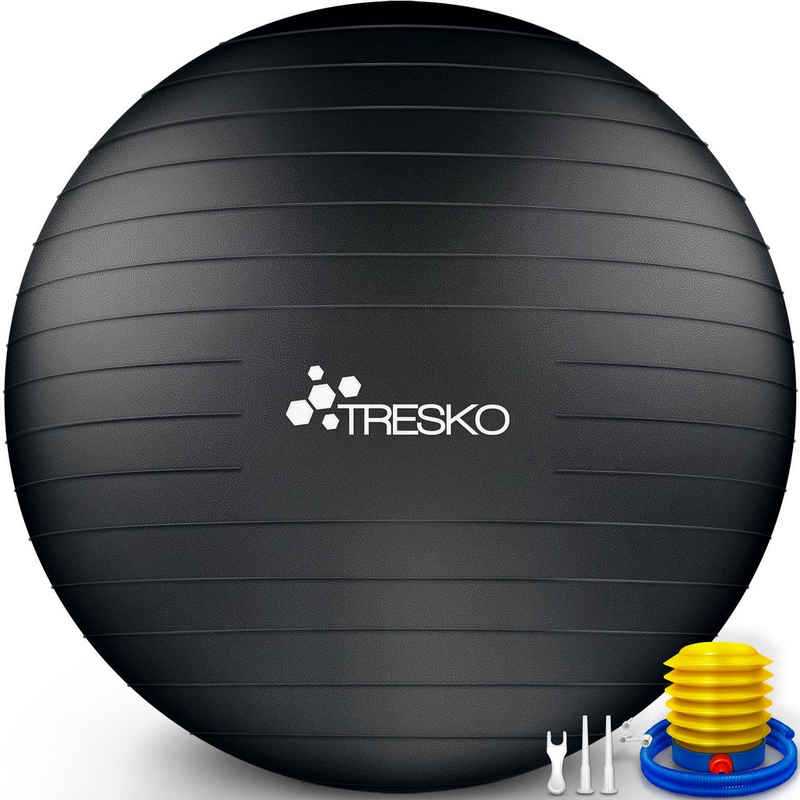 TRESKO Gymnastikball mit GRATIS Übungsposter inkl. Luftpumpe Yogaball, BPA-Frei Sitzball Büro Anti-Burst inkl. Luftpumpe, Fitnessball