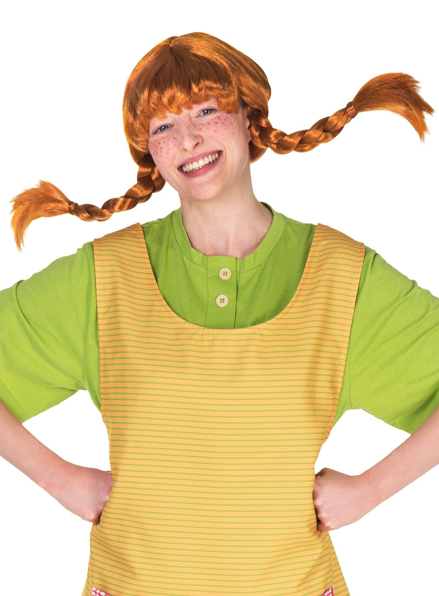 Maskworld Kostüm-Perücke Pippi Langstrumpf Perücke - Faschingskostüm Damen, Original Pippi Langstrumpf Perücke für Erwachsene